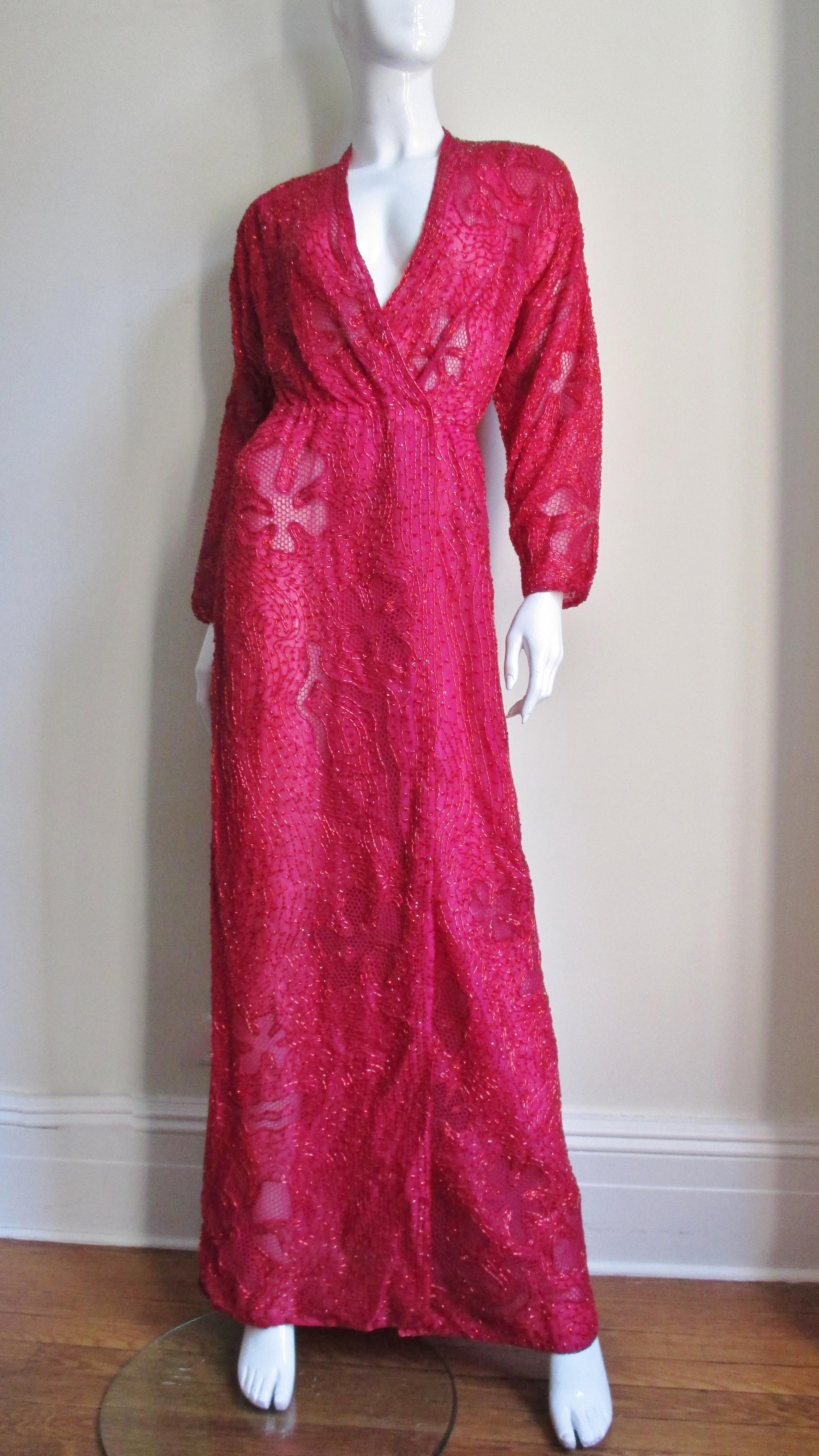 Women's Halston 1970s Wrap Beaded Gown For Sale