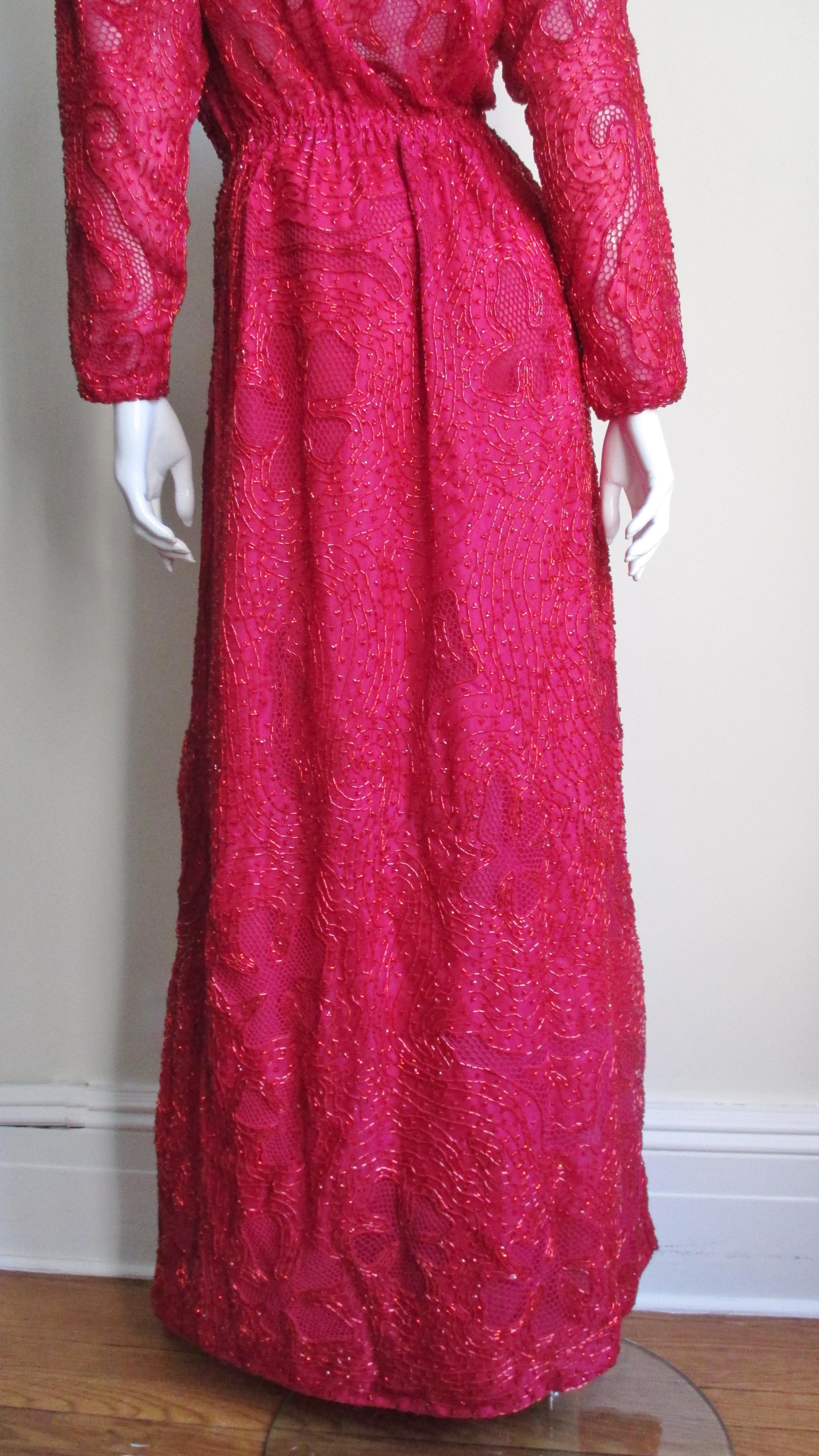 Halston 1970s Wrap Beaded Gown For Sale 4