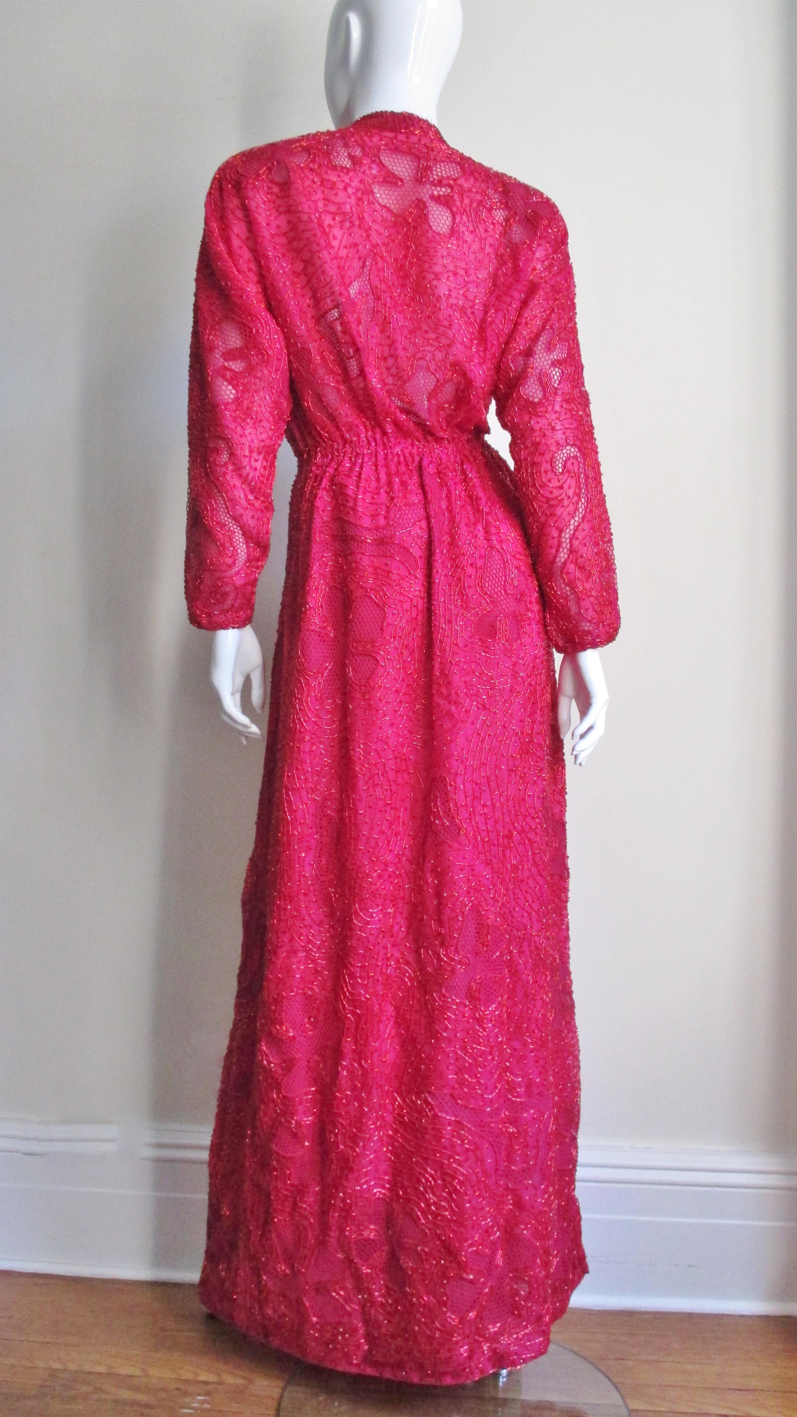 Halston 1970s Wrap Beaded Gown For Sale 5