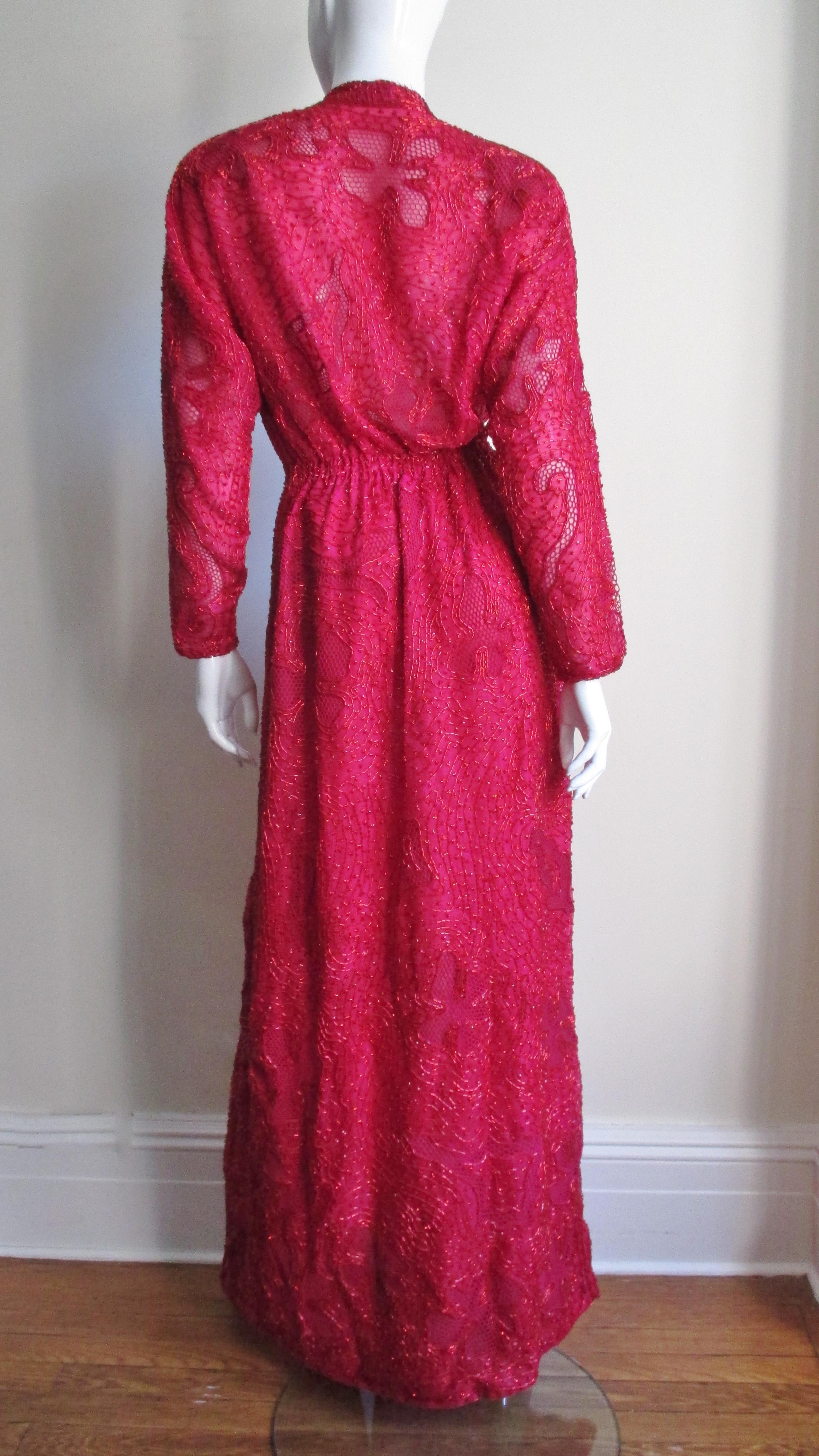 Halston 1970s Wrap Beaded Gown For Sale 2