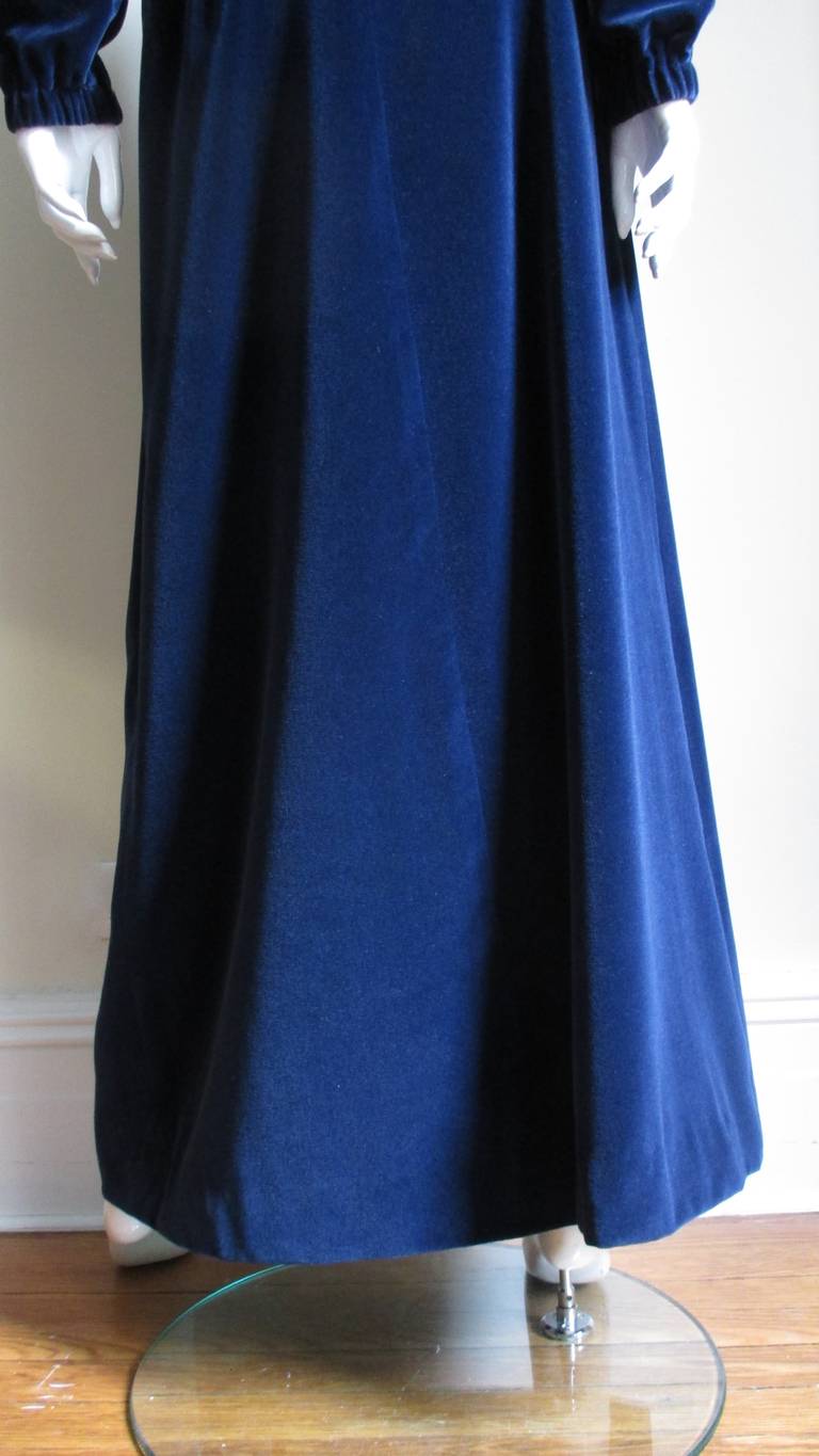 Courreges 1970s Hyperbole Blue Velvet Maxi Skirt and Top For Sale 3