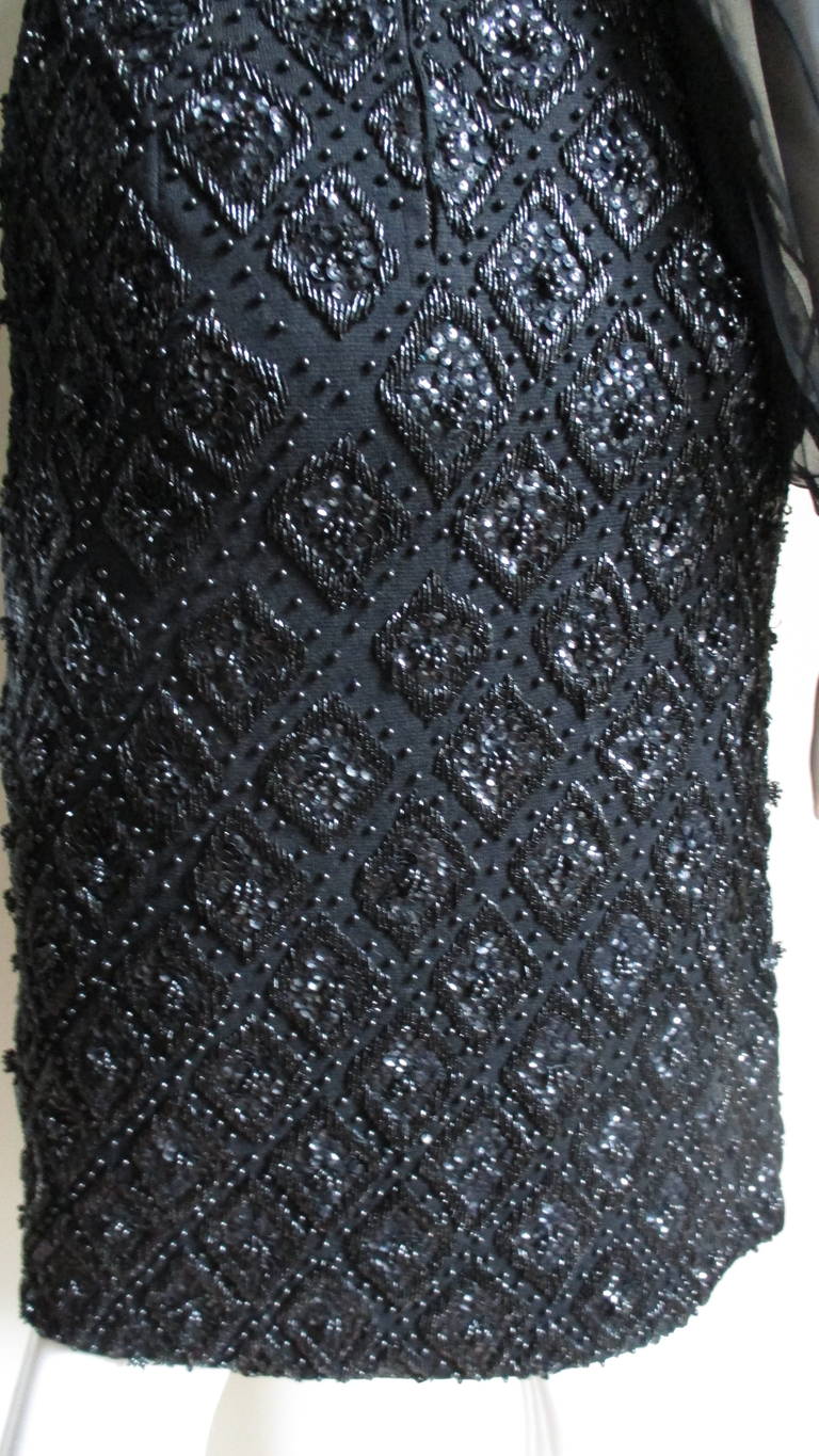 1960s Beaded Banff Dress with Sheer Sleeves For Sale 5