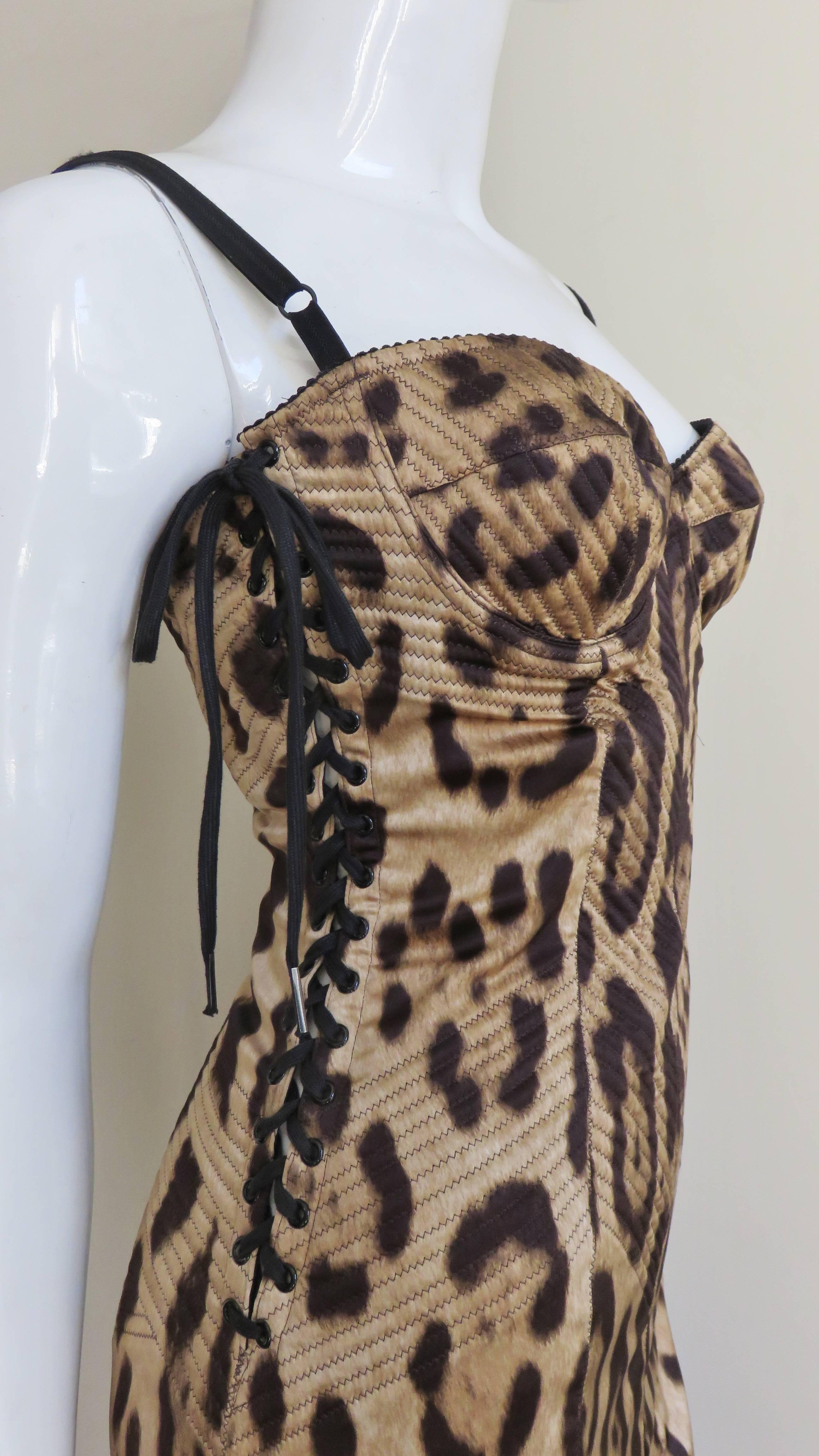 Brown Dolce & Gabbana Lace up Silk Dress For Sale