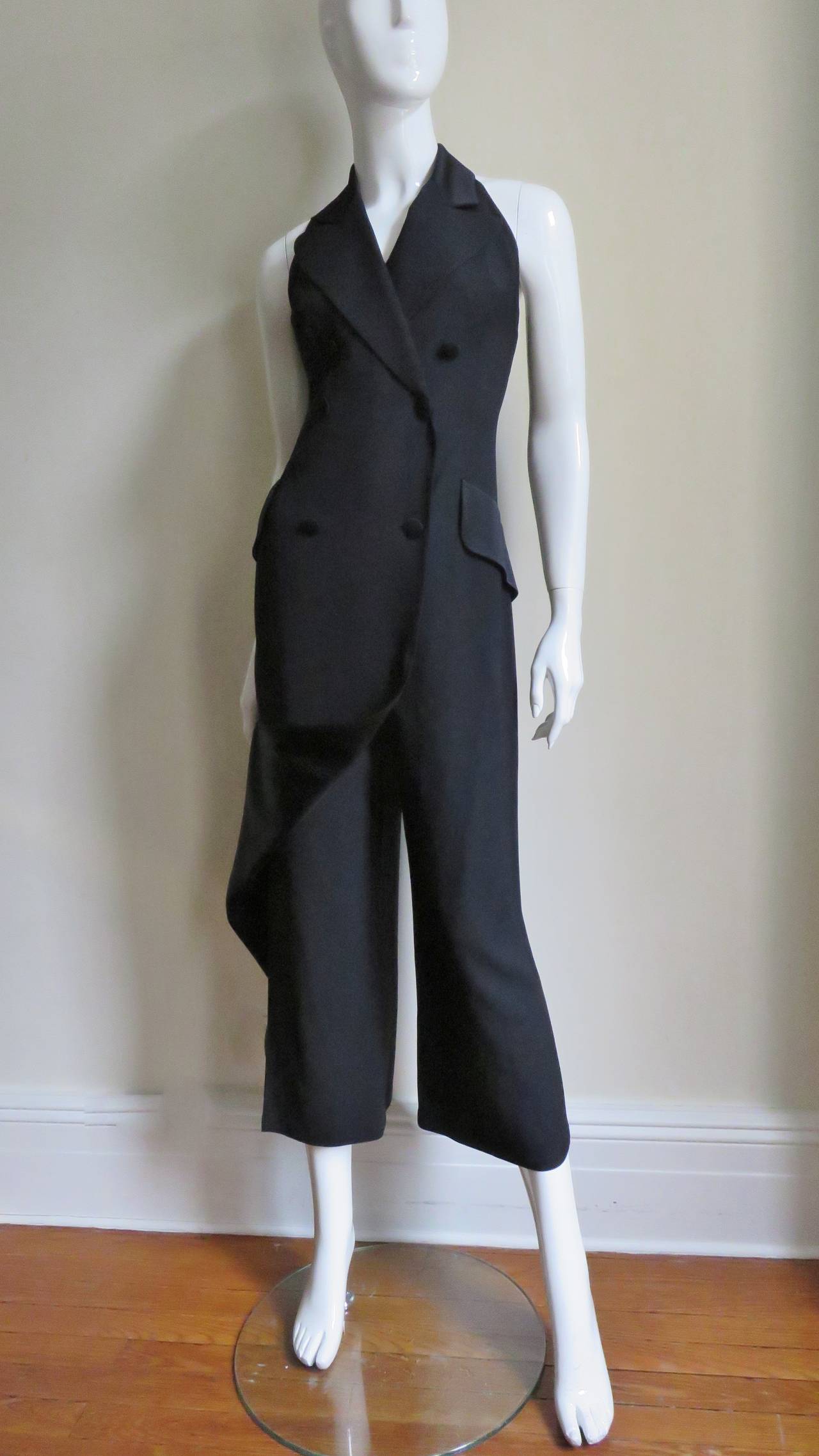 Moschino Halter Tuxedo Jumpsuit  In Good Condition For Sale In Water Mill, NY