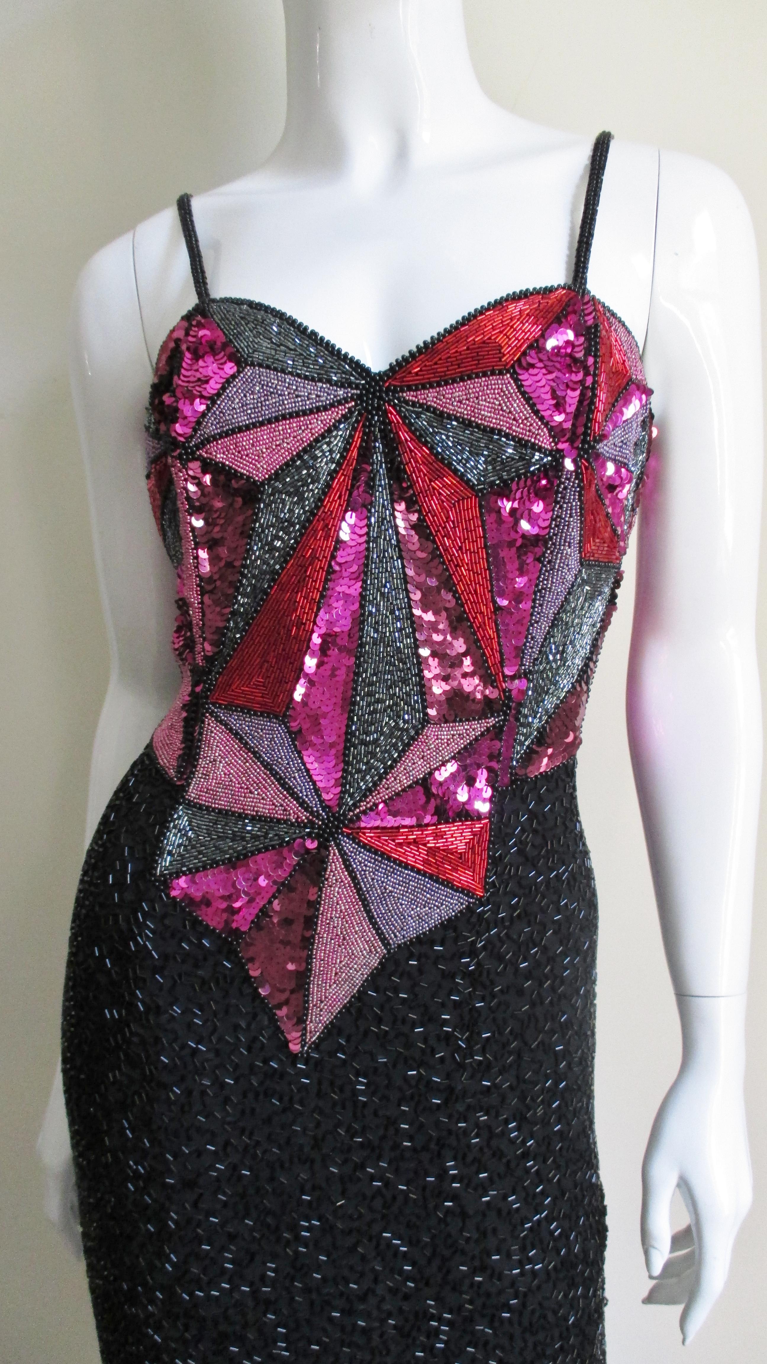 Black Christian Lacroix 1980s Beaded Silk Dress  For Sale