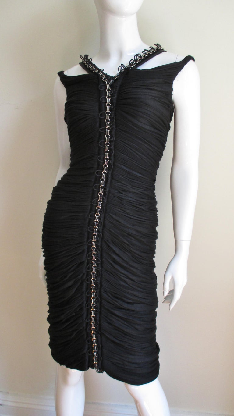 Anne Klein New Ruched Dress with Chain Detail For Sale at 1stDibs