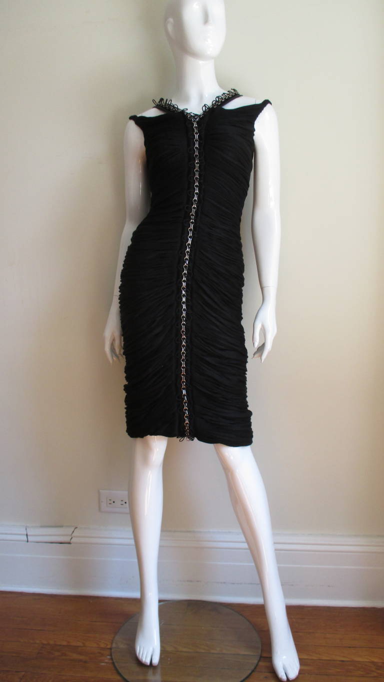 Anne Klein New Ruched Dress with Chain Detail For Sale 4