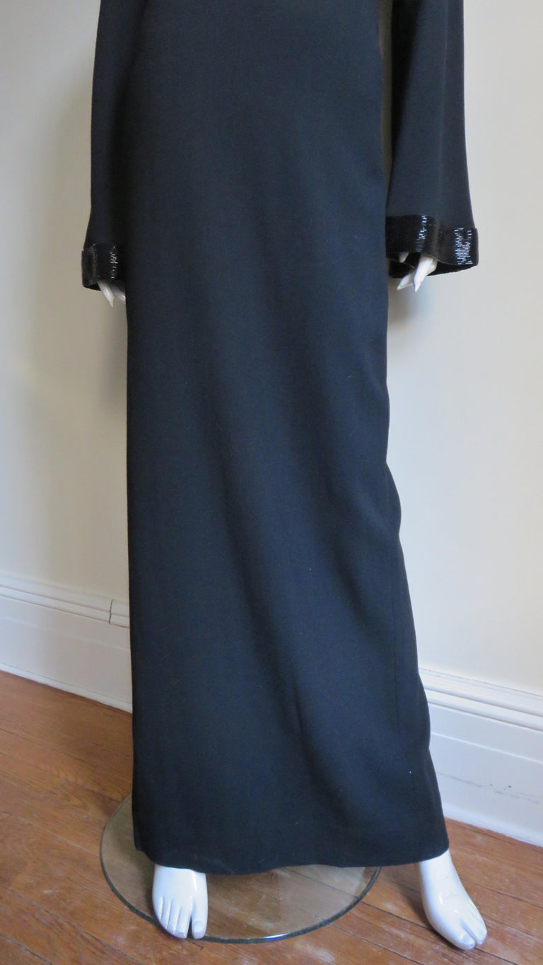Women's Anne Klein Bell Sleeve Column Dress with Beaded Trim 1990s For Sale