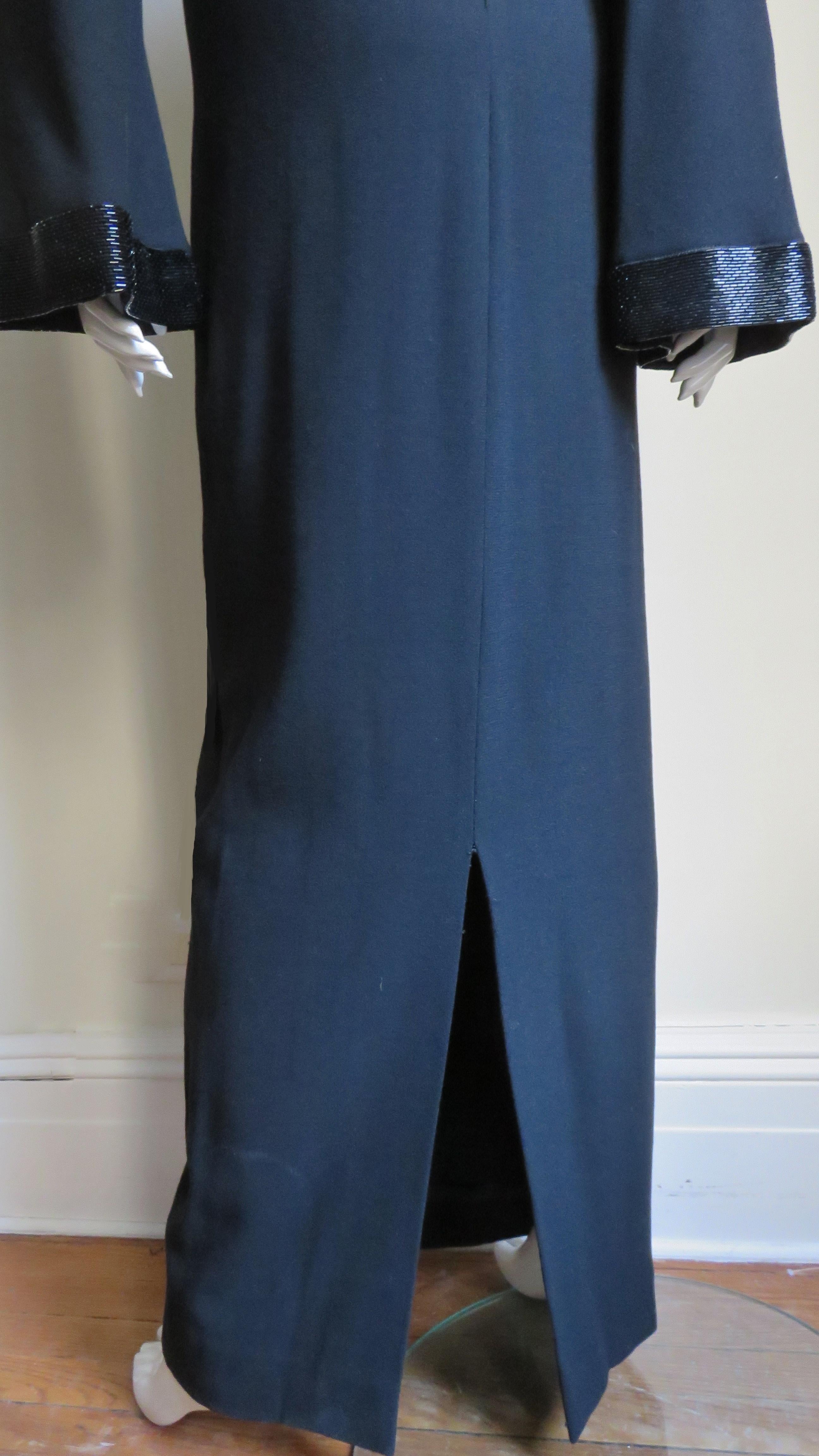 Anne Klein Bell Sleeve Column Dress with Beaded Trim 1990s For Sale 4