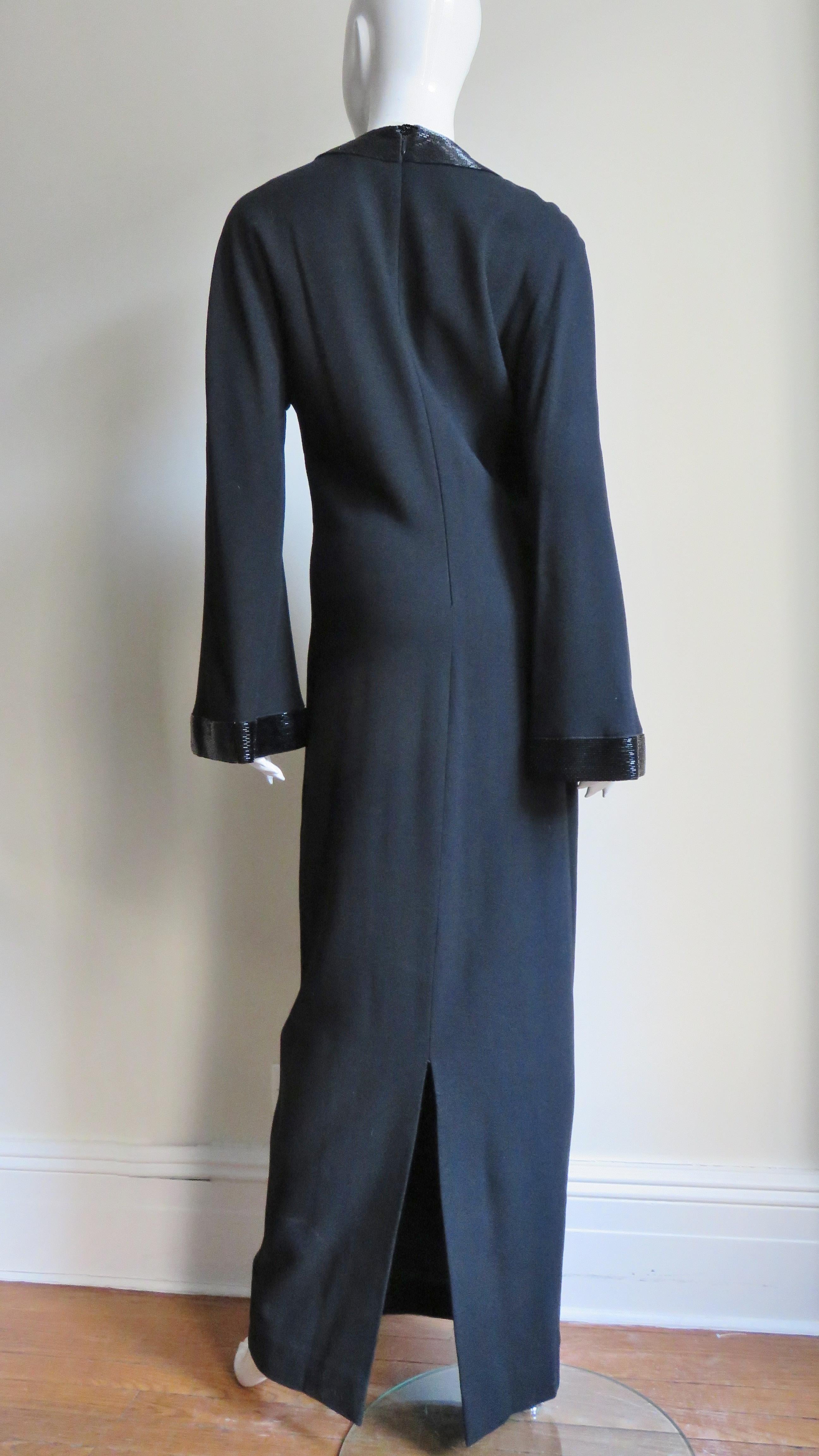 Anne Klein Bell Sleeve Column Dress with Beaded Trim 1990s For Sale 5