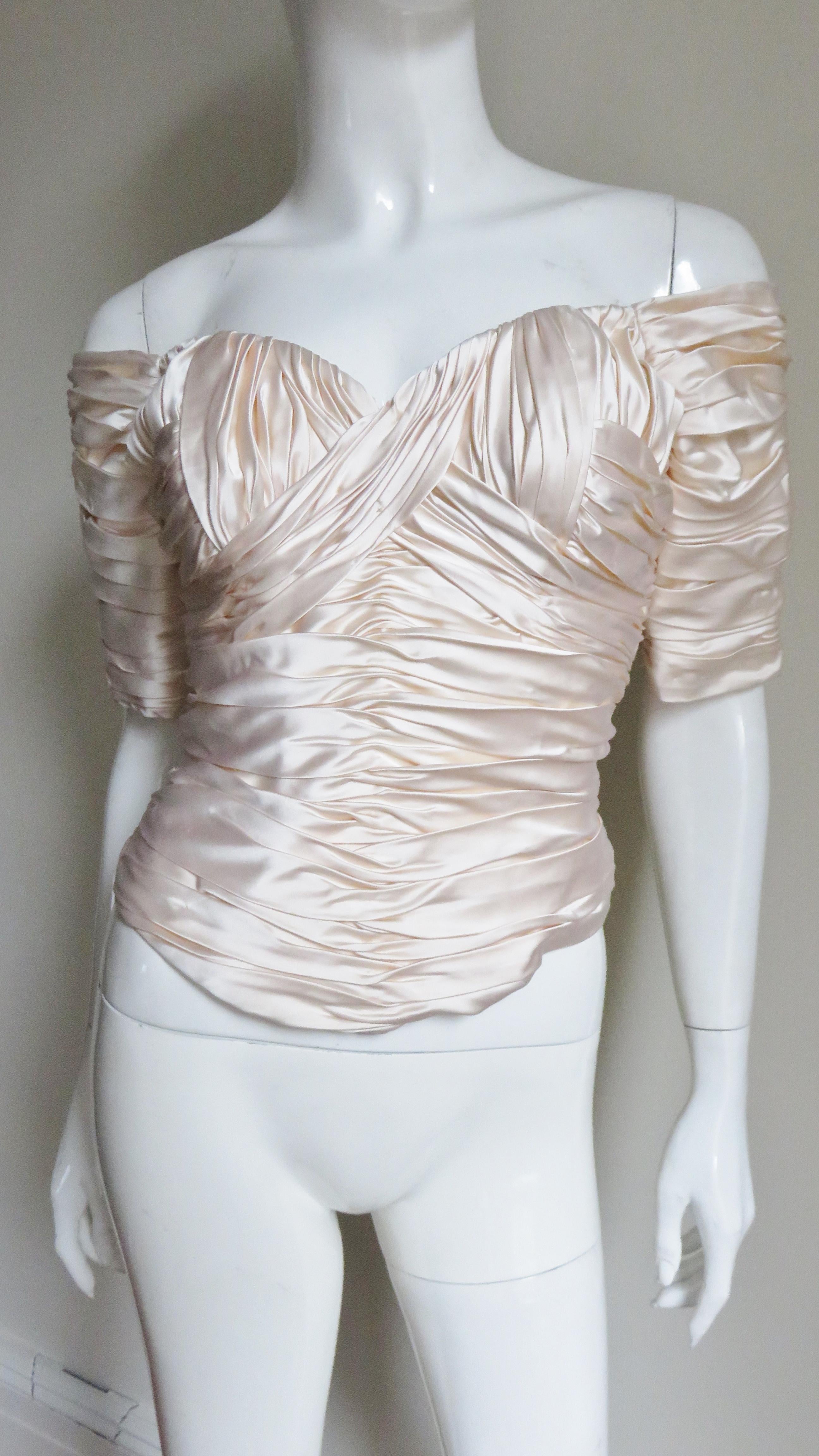  Top corset froncé en soie Vicky Tiel Couture  Excellent état - En vente à Water Mill, NY