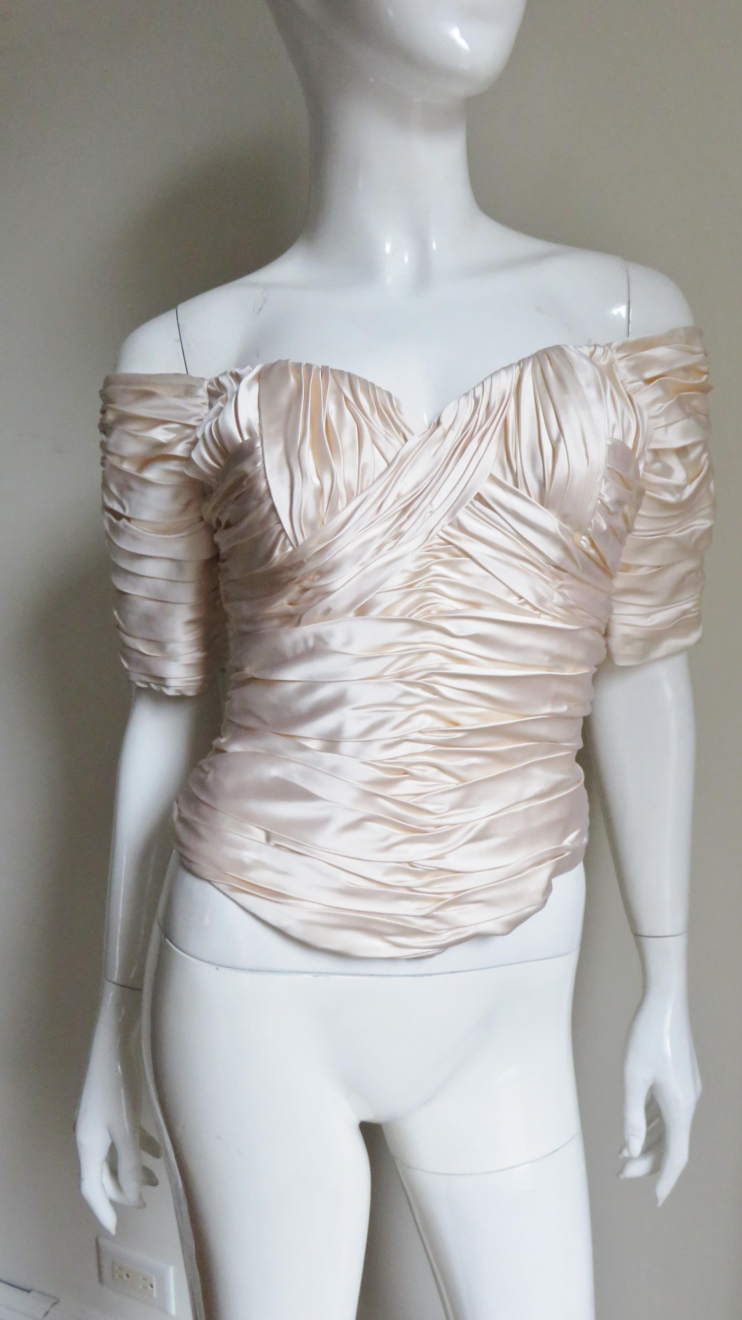 Vicky Tiel Couture Silk Ruched Corset Top  For Sale 2