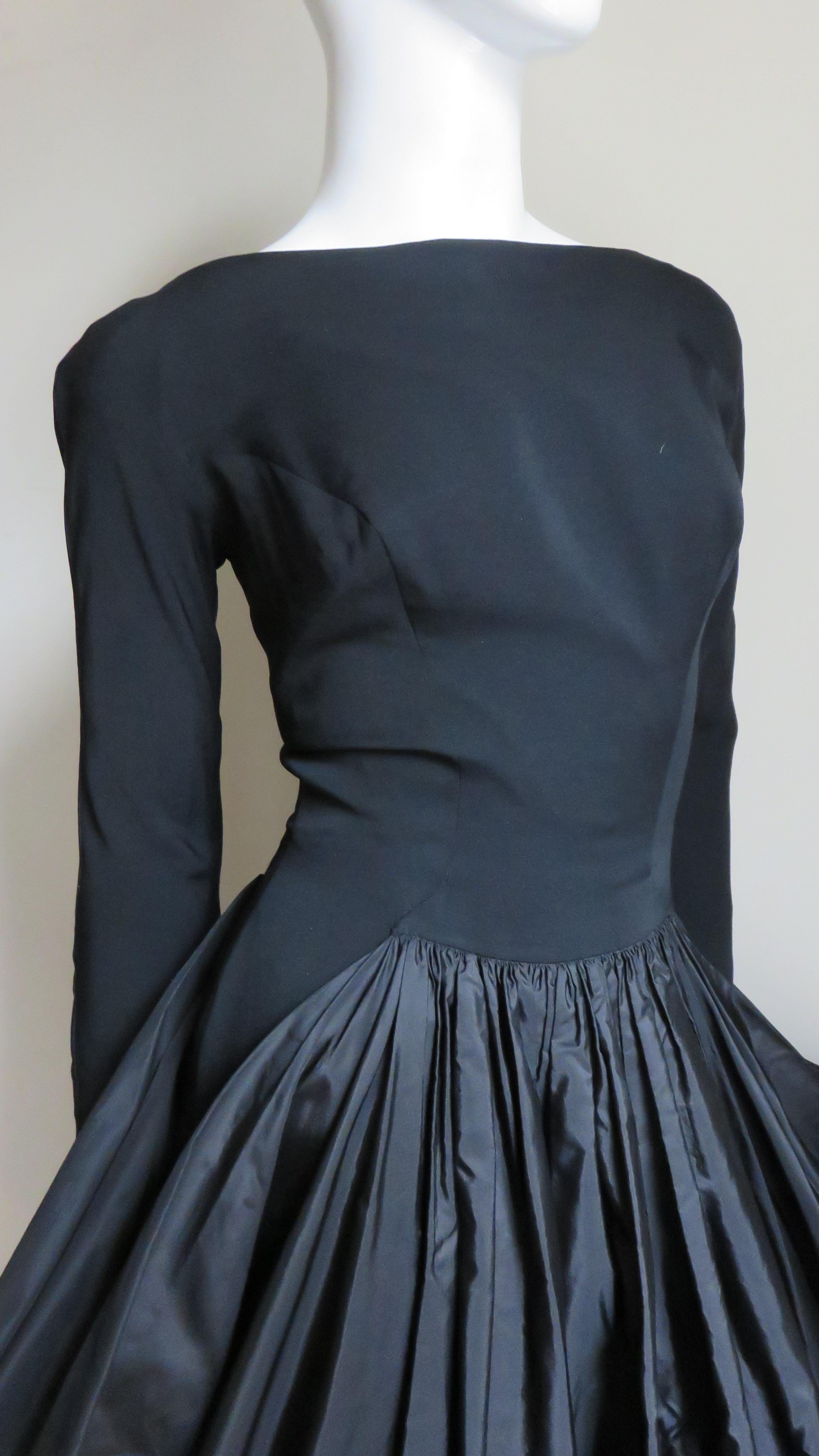 Black Marberl 1950s Silk Skirt Draped Dress