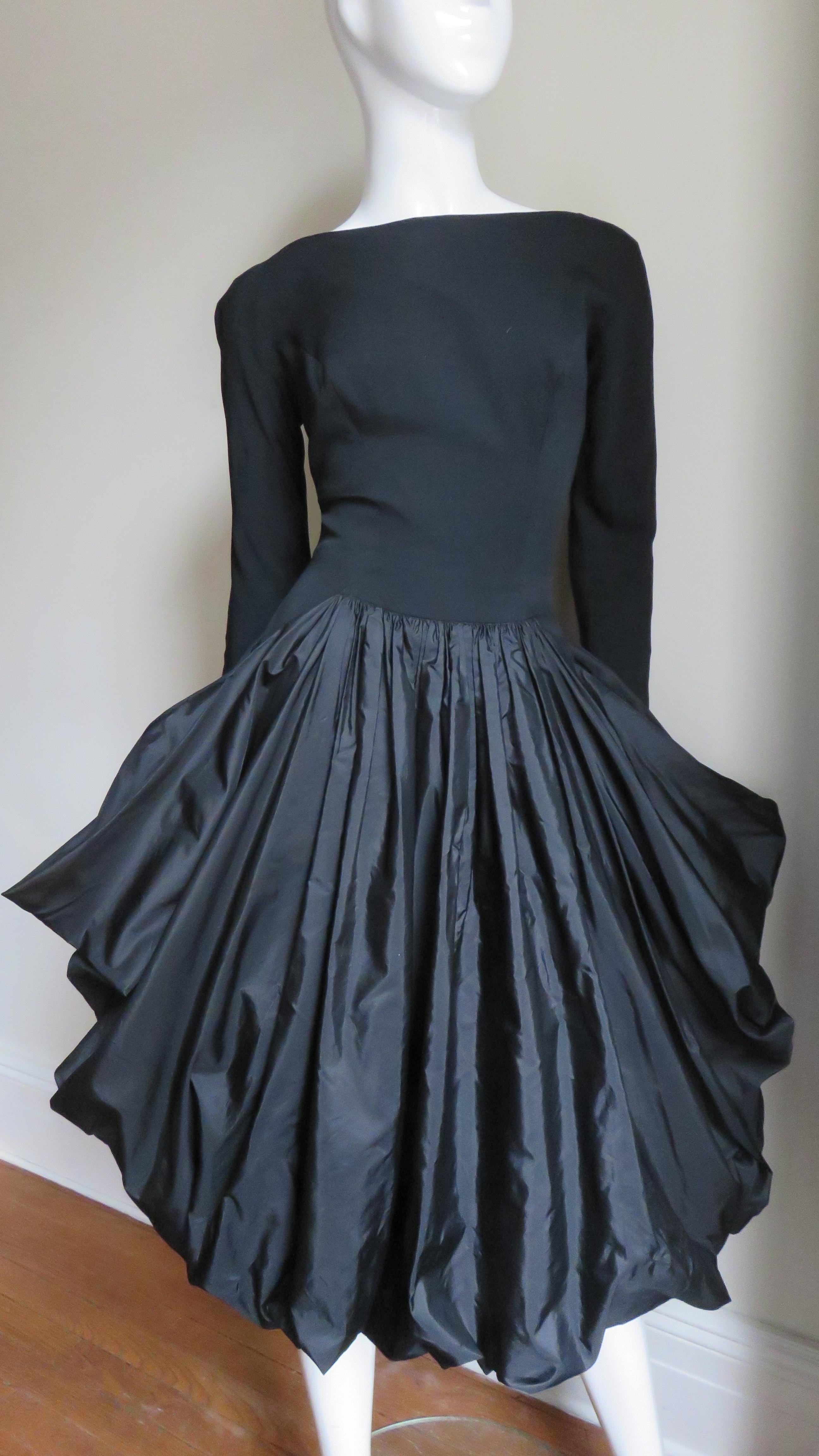 Noir Marberl 1950s Silk Skirt Draped Dress en vente