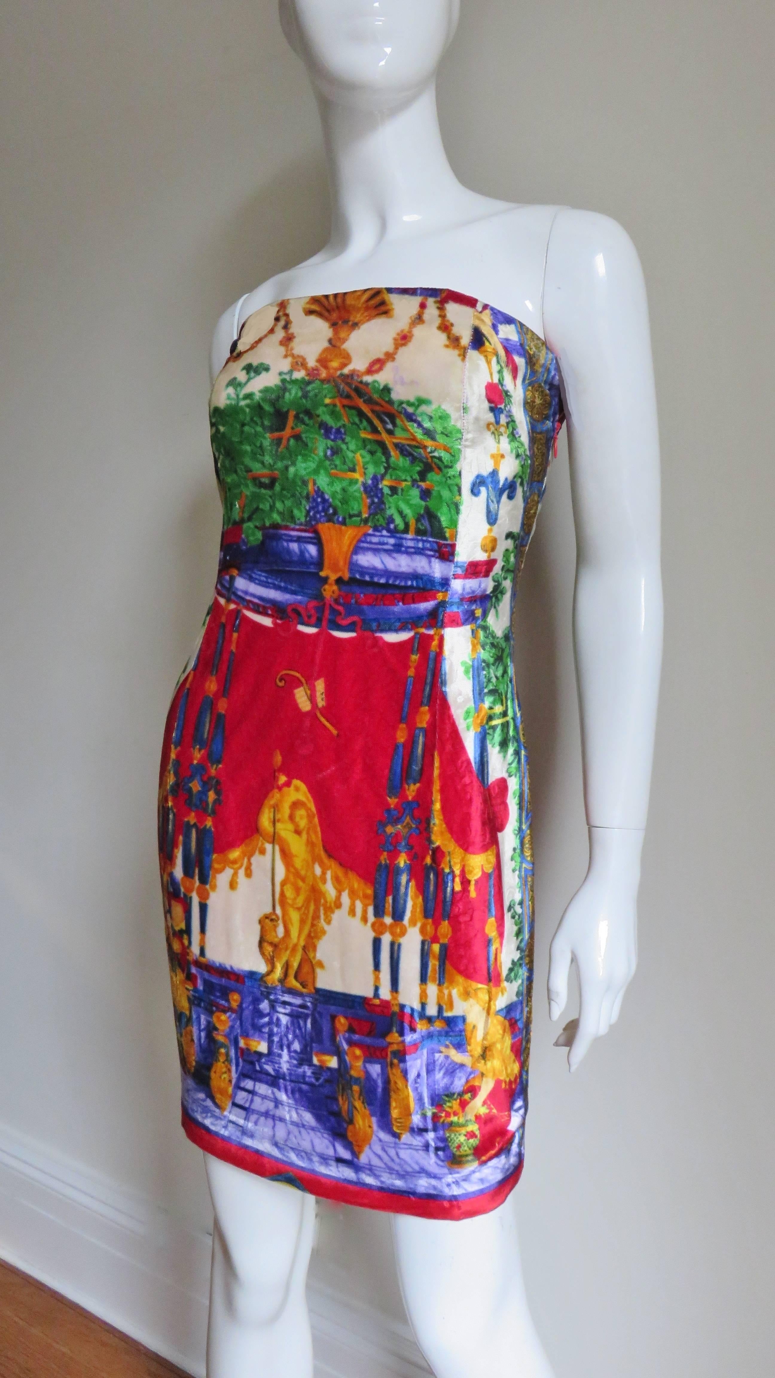 Gianni Versace New Silk Strapless Dress 1990s For Sale 1