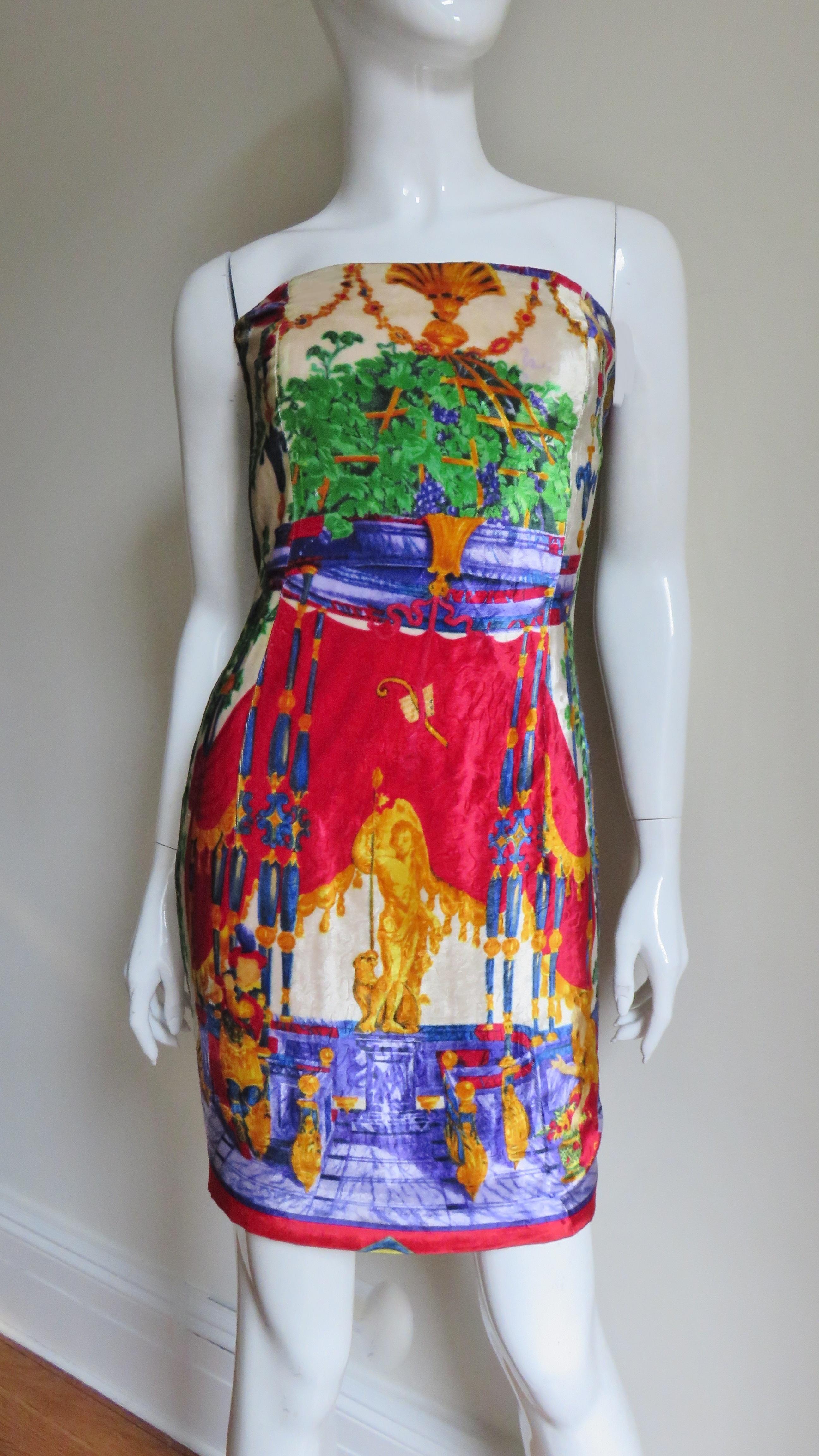 Women's Gianni Versace New Silk Strapless Dress 1990s For Sale