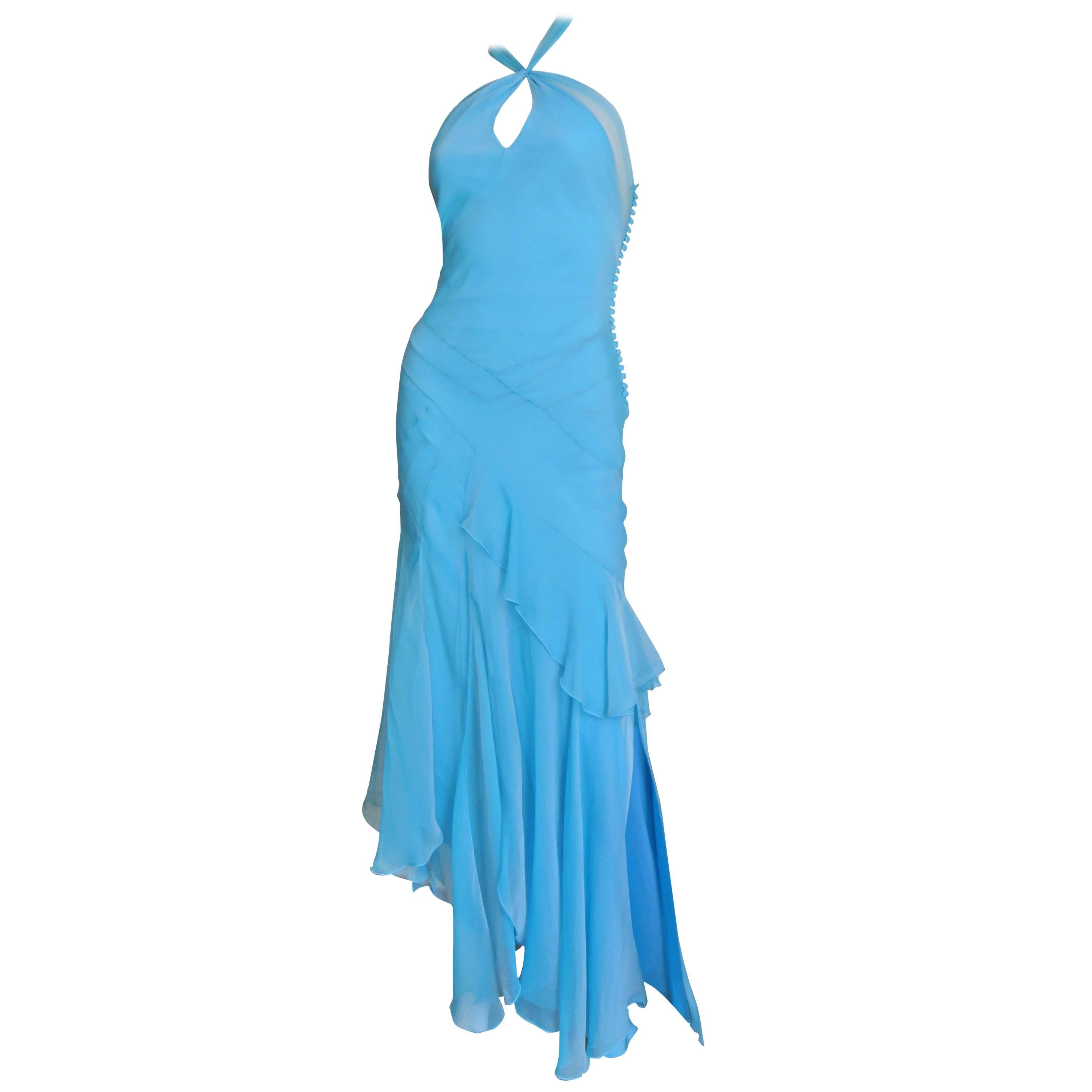  Christian Dior Blue Silk Seamed Gown