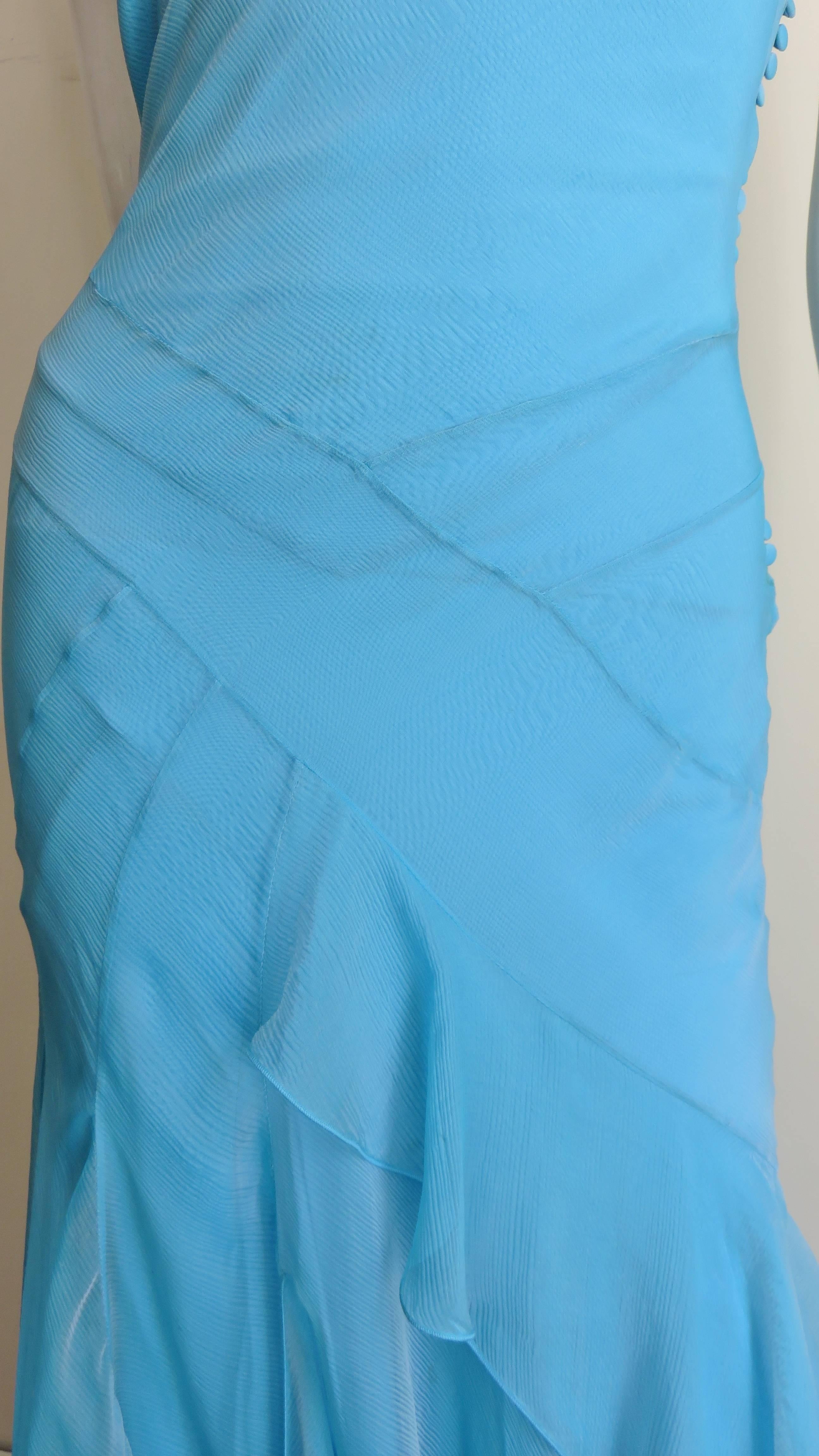  Christian Dior Blue Silk Seamed Gown In Good Condition In Water Mill, NY