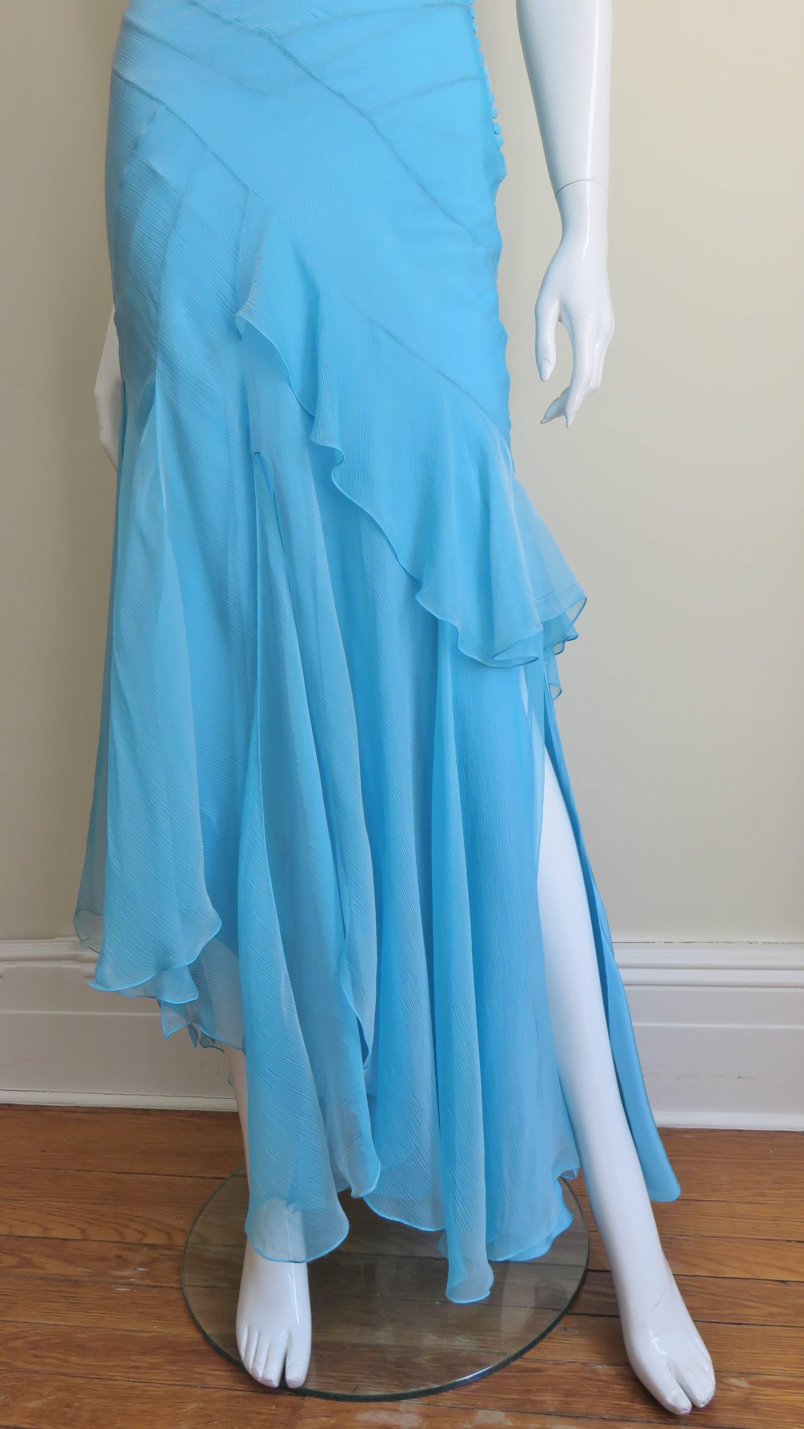 Women's  Christian Dior Blue Silk Seamed Gown