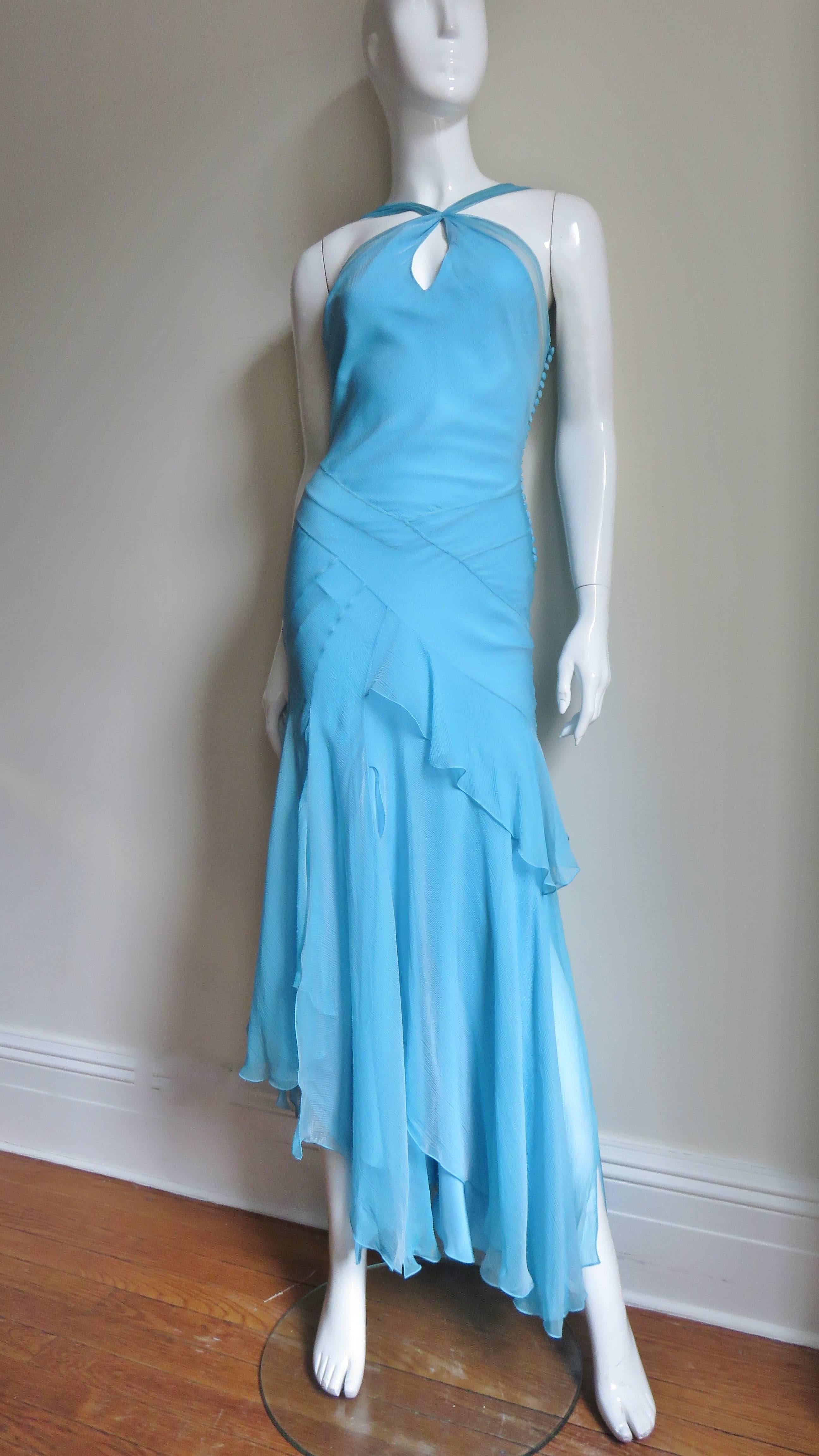  Christian Dior Blue Silk Seamed Gown 2