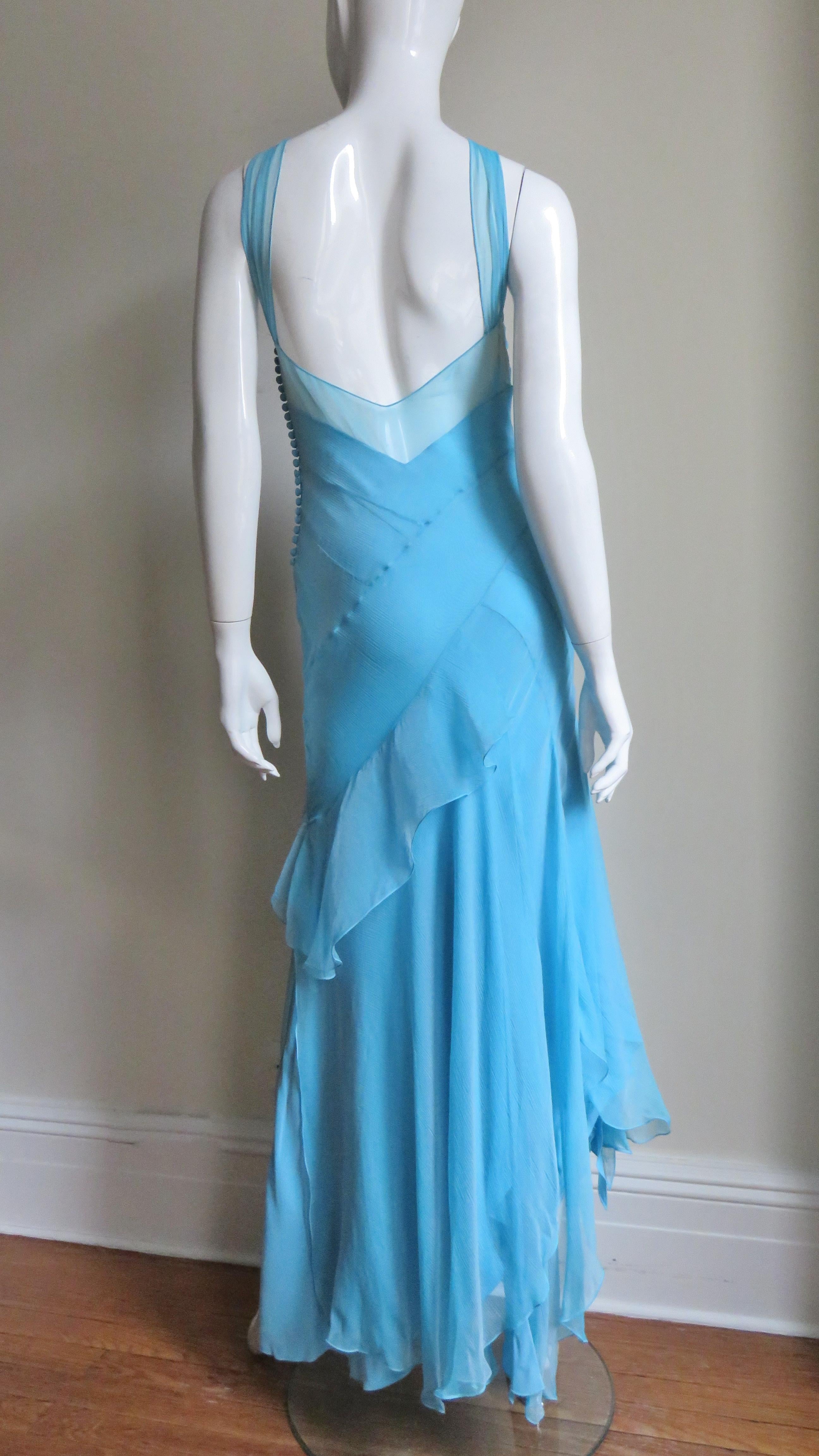  Christian Dior Blue Silk Seamed Gown 3