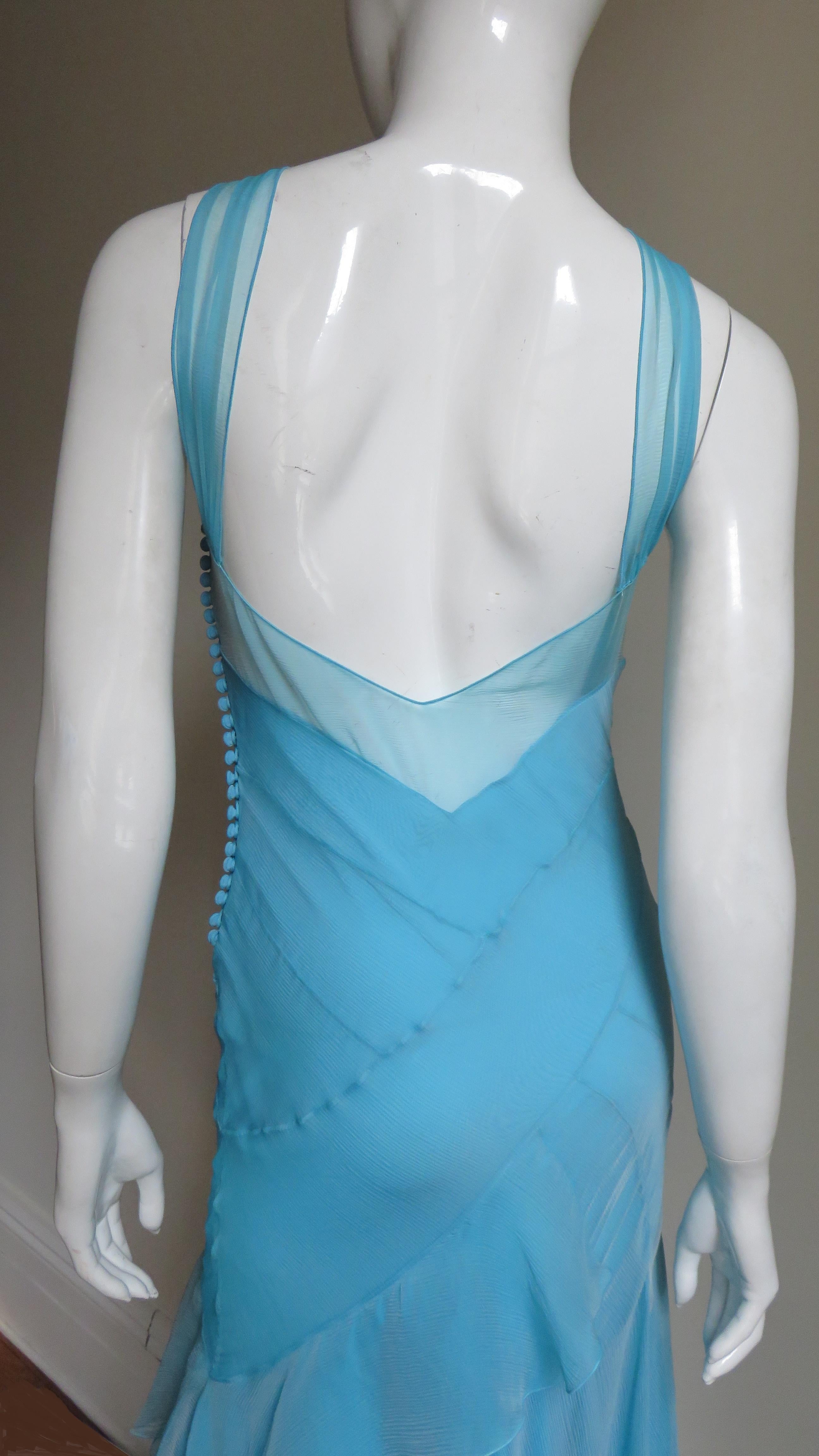  Christian Dior Blue Silk Seamed Gown 4