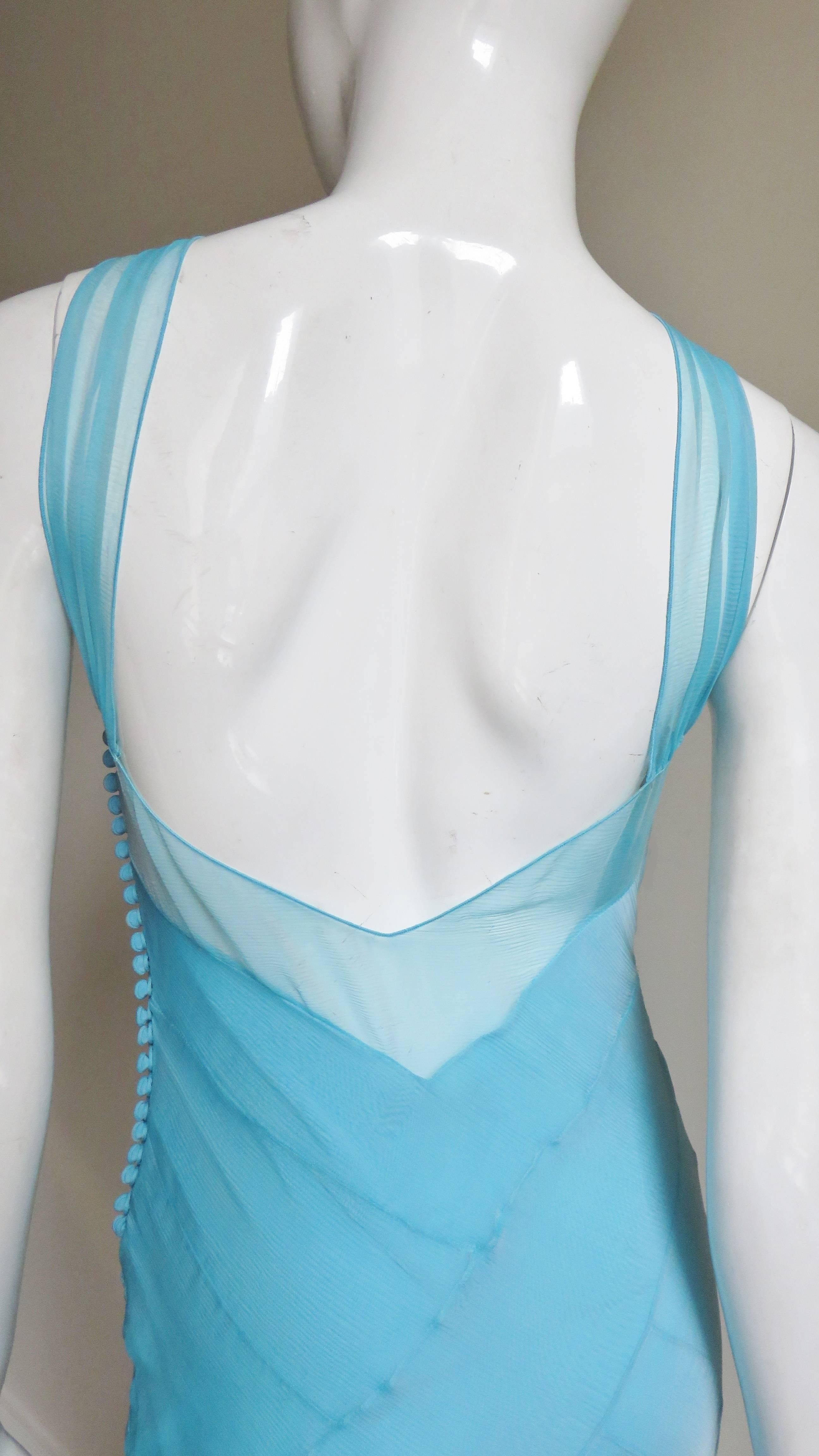  Christian Dior Blue Silk Seamed Gown 5