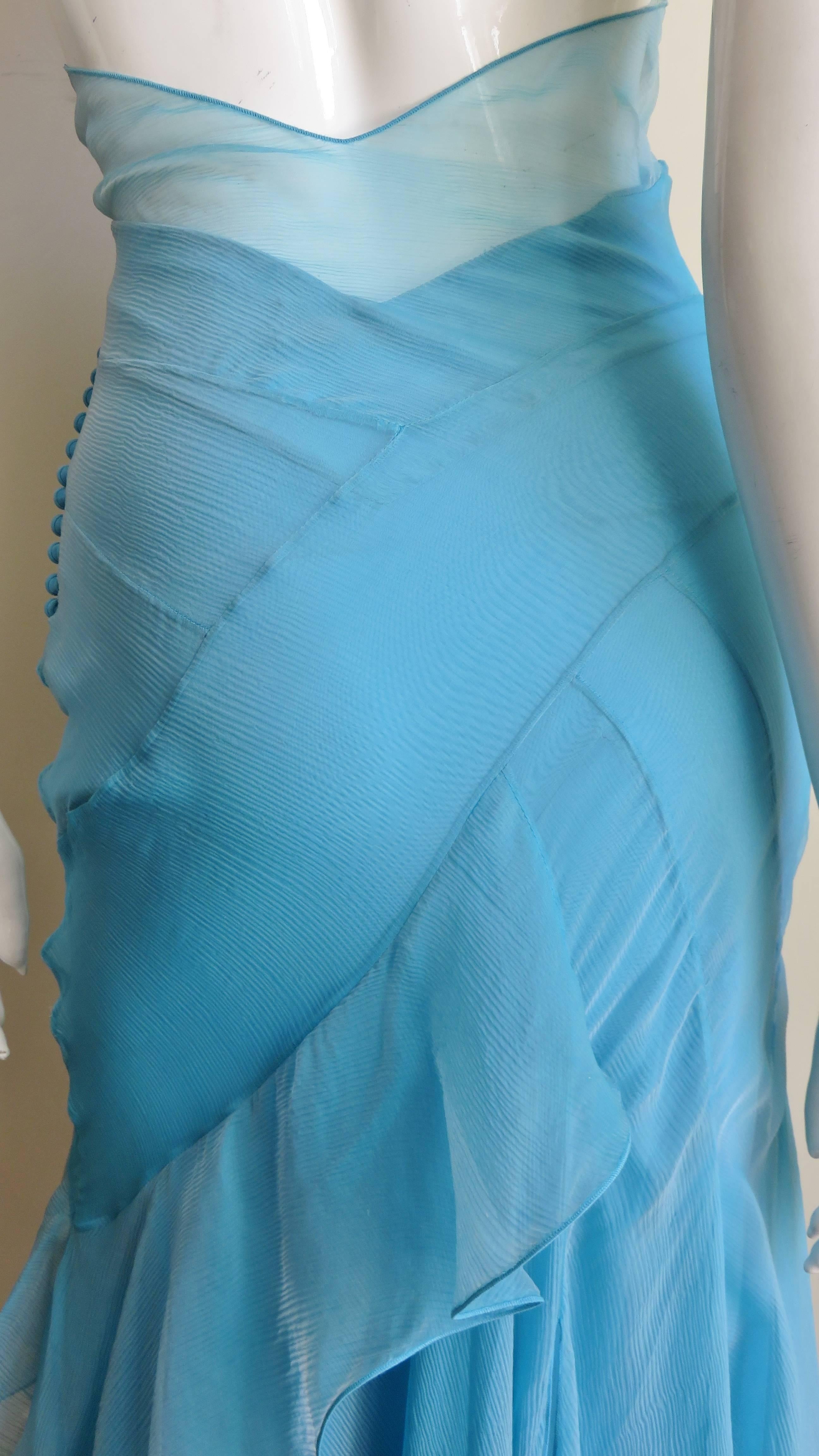  Christian Dior Blue Silk Seamed Gown 6