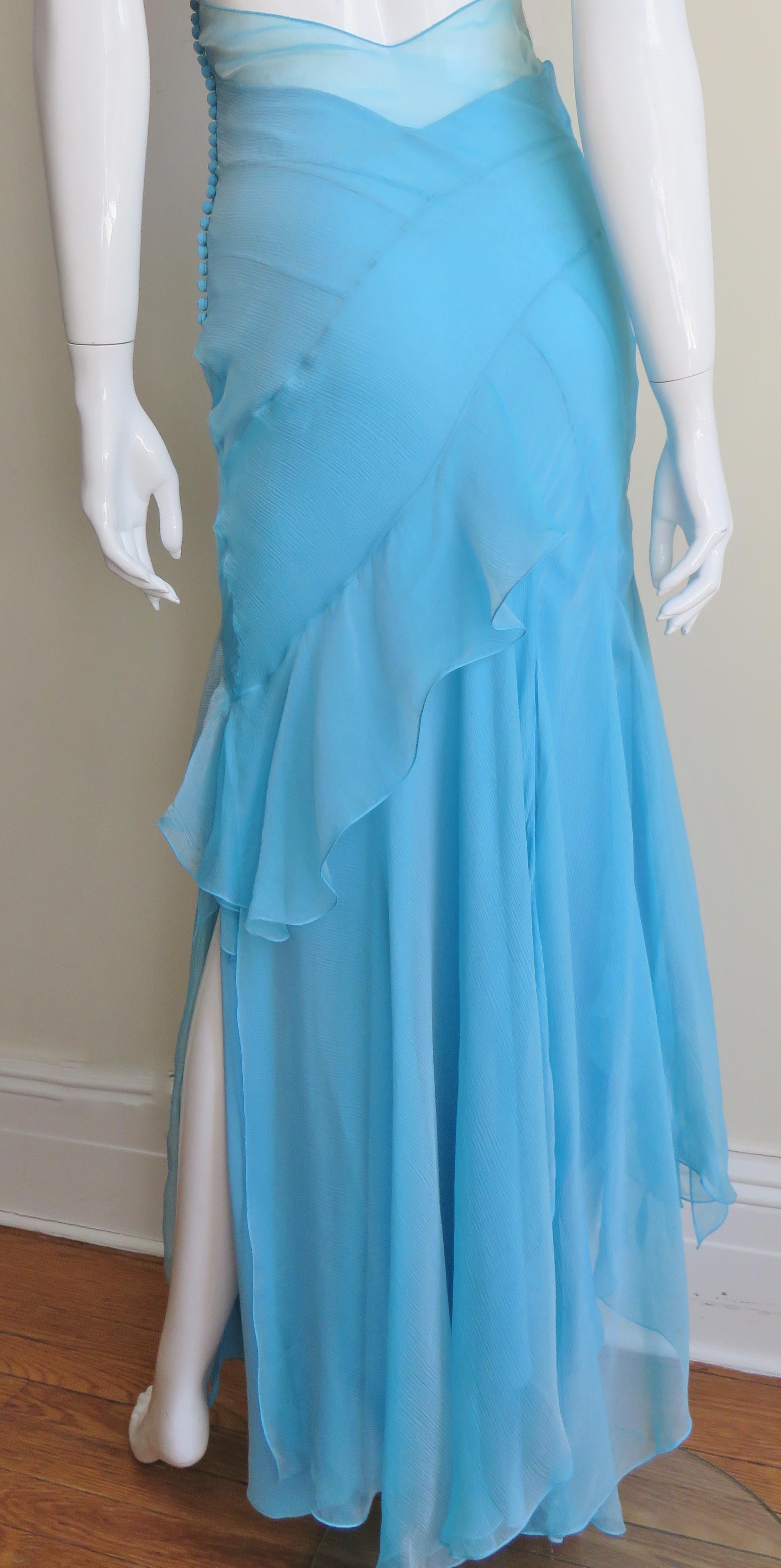  Christian Dior Blue Silk Seamed Gown 7