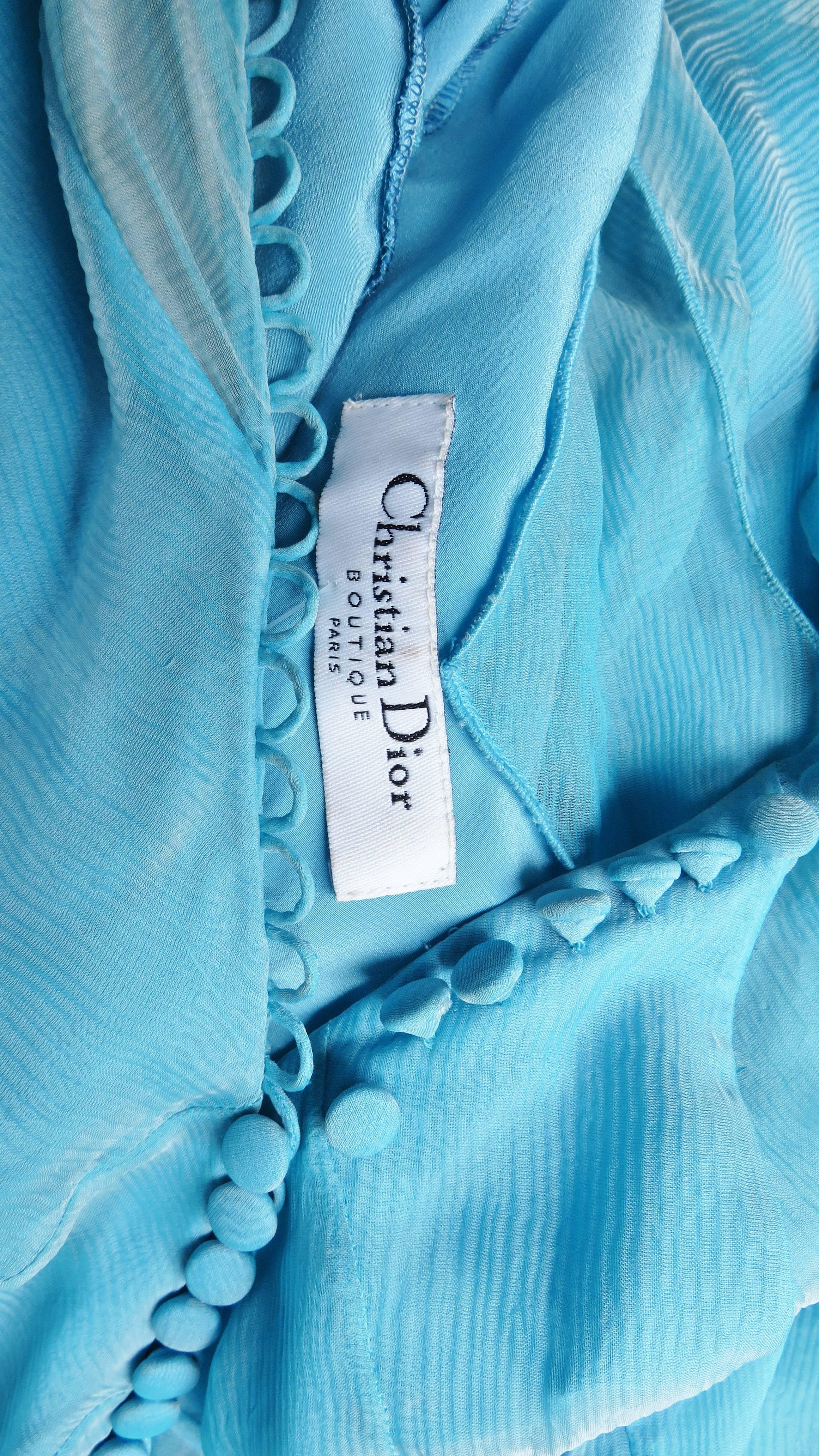  Christian Dior Blue Silk Seamed Gown 9