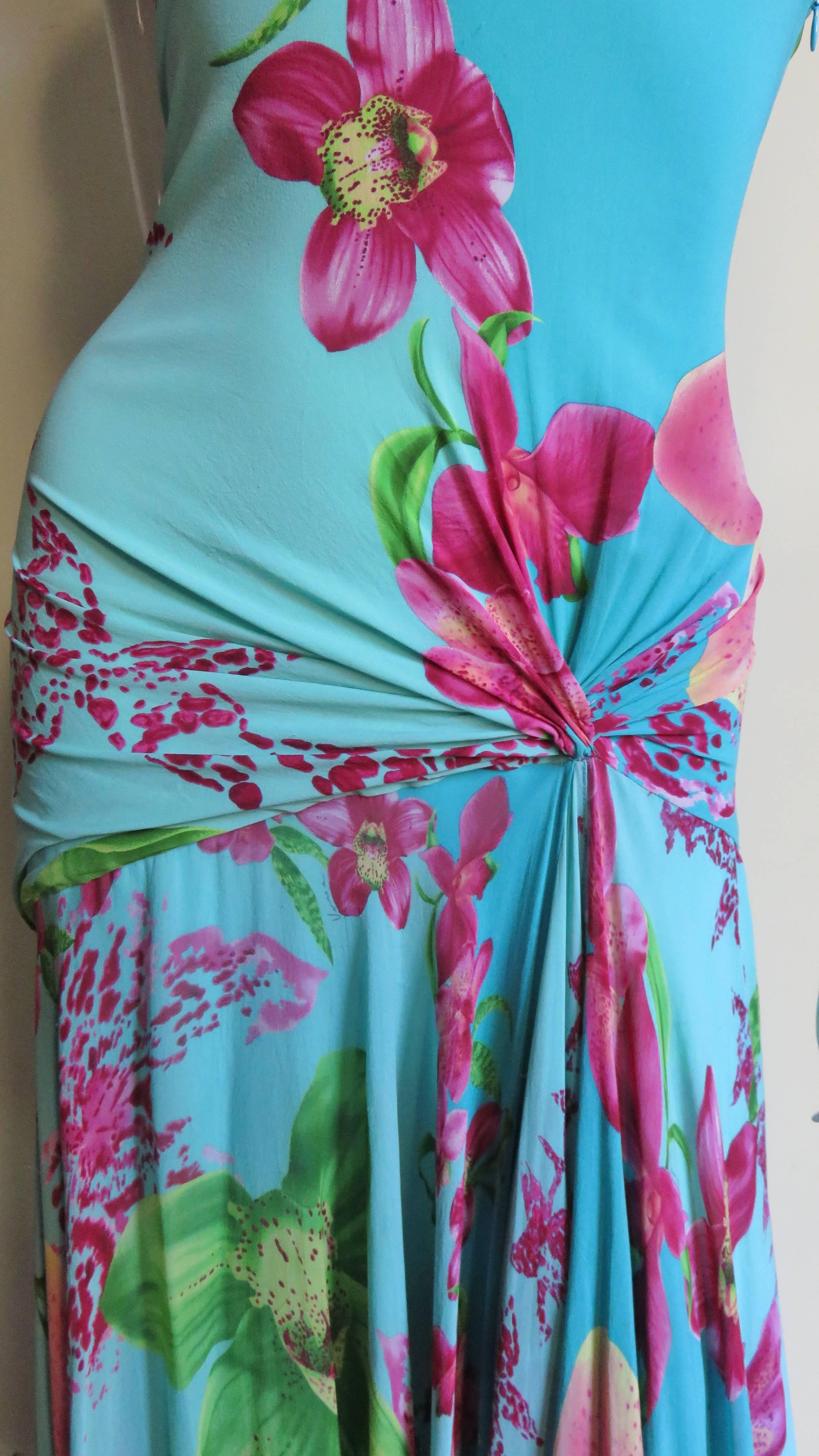 Versace Silk Maxi Dress with Embroidery Neckline In Good Condition In Water Mill, NY
