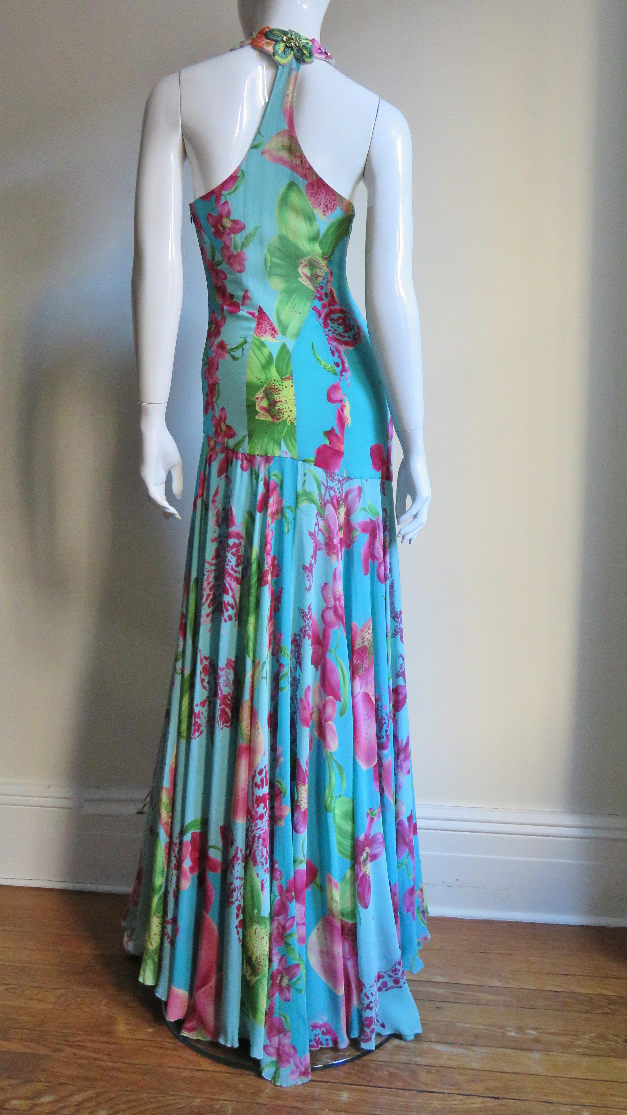 Versace Silk Maxi Dress with Embroidery Neckline 2