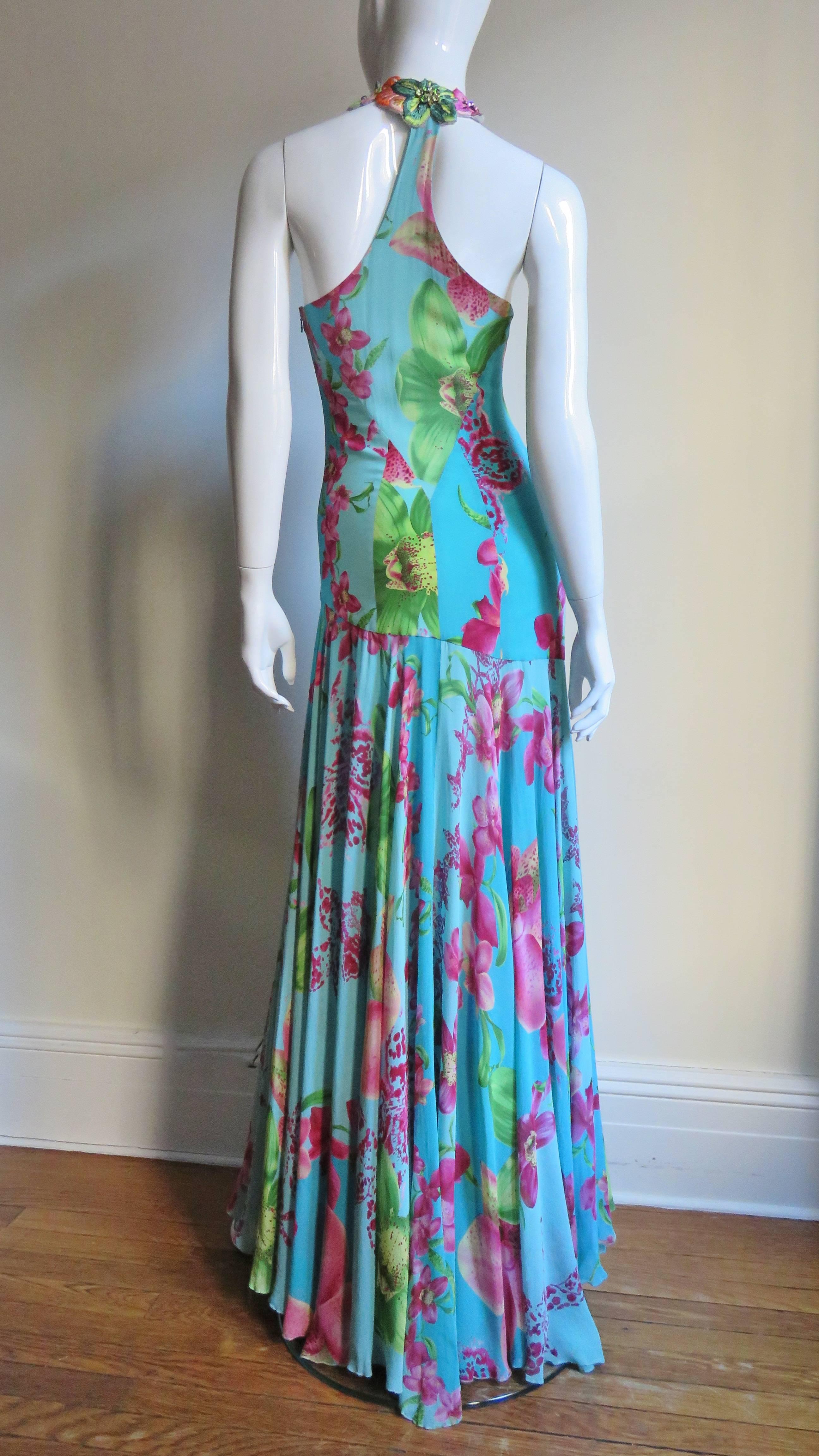 Versace Silk Maxi Dress with Embroidery Neckline 6