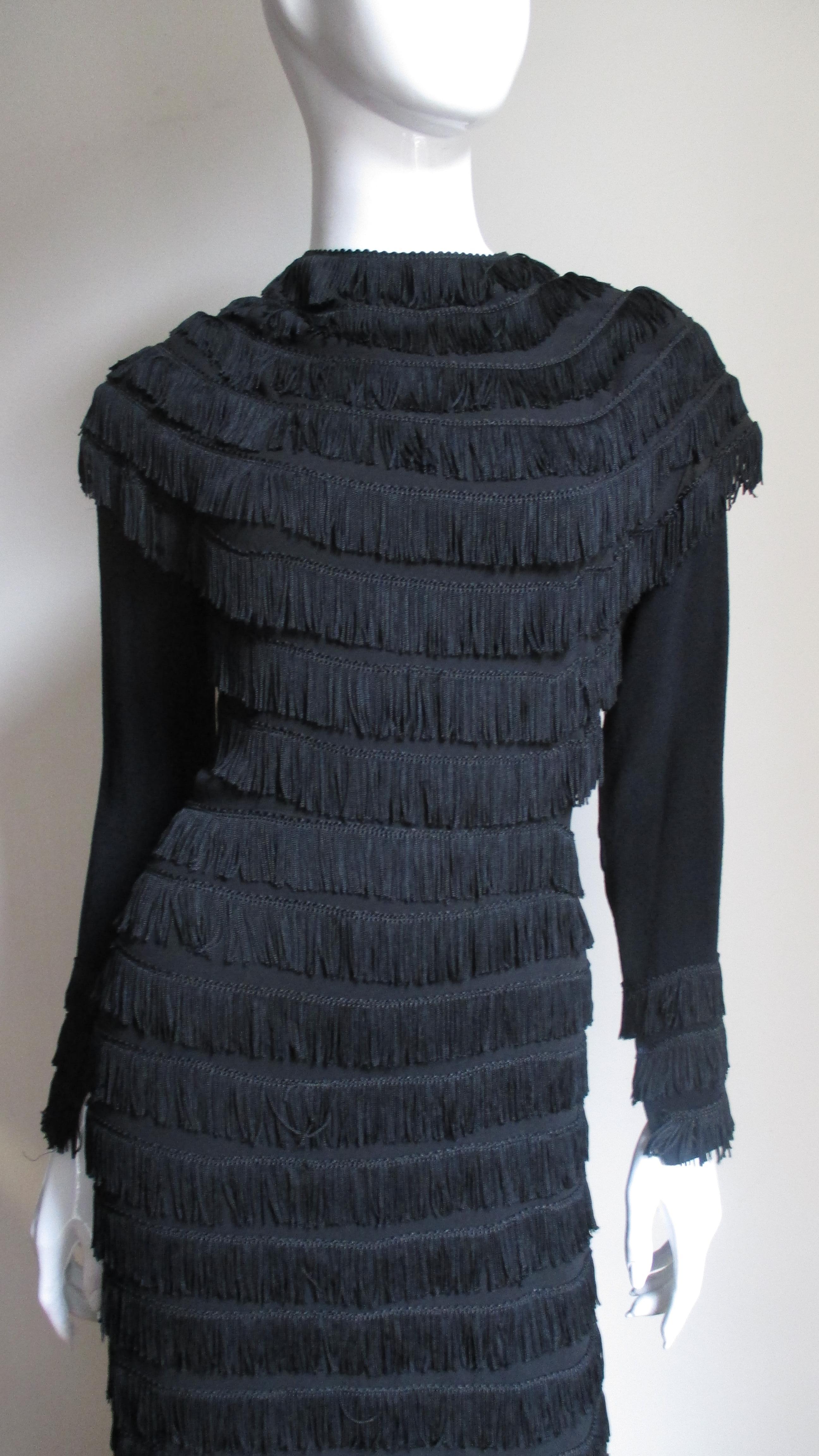 Black  1930s Silk Fringe Gown