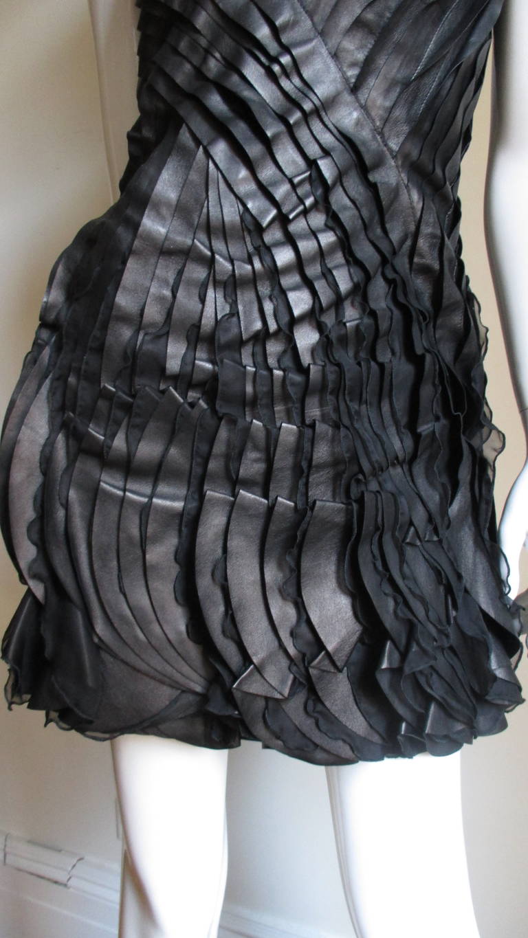 Black Valentino Leather and Silk Strapless Dress For Sale