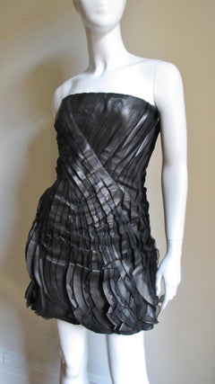 Valentino Leather and Silk Strapless Dress