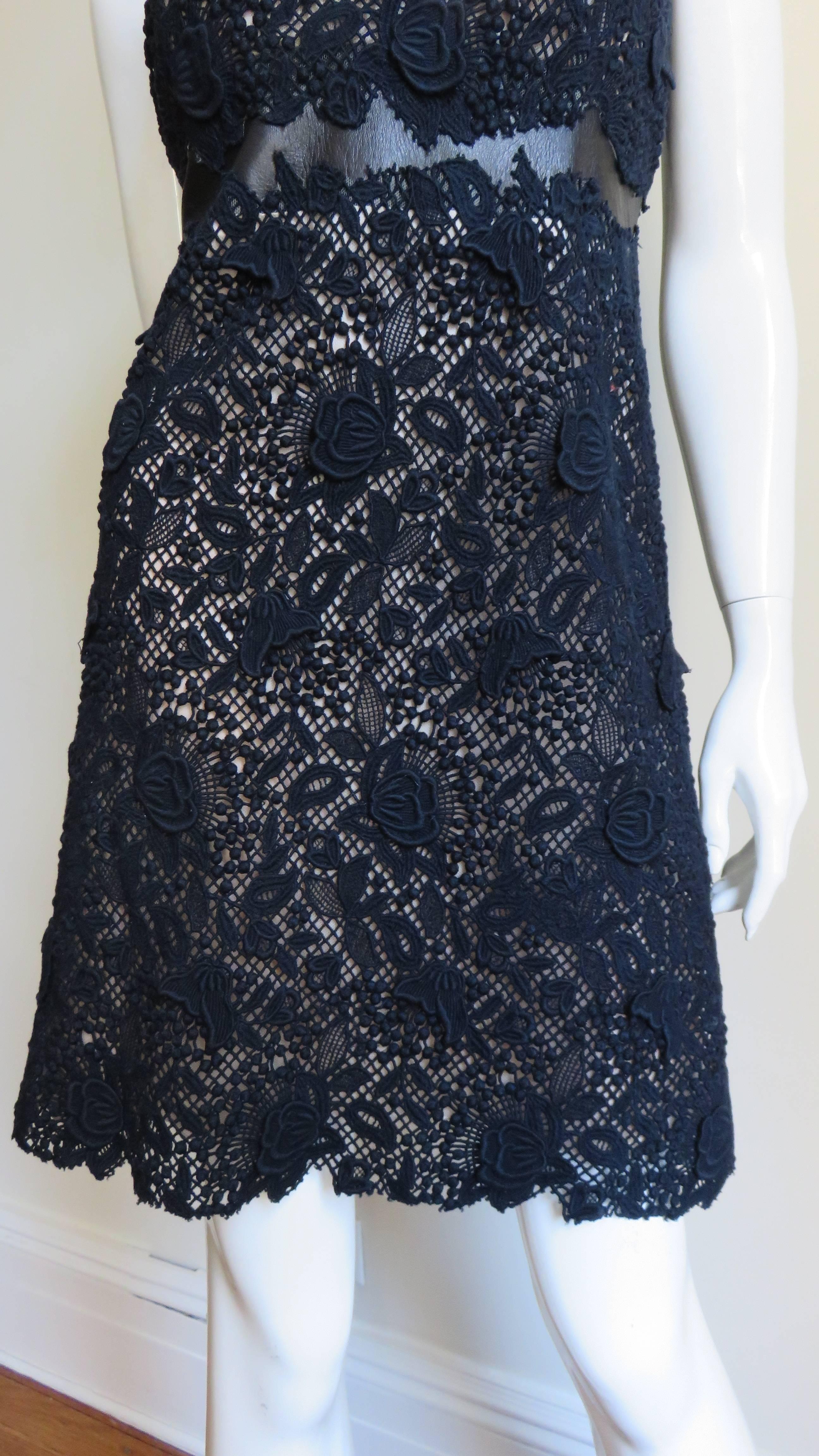 Black Valentino New Lace and Leather Strapless Dress For Sale