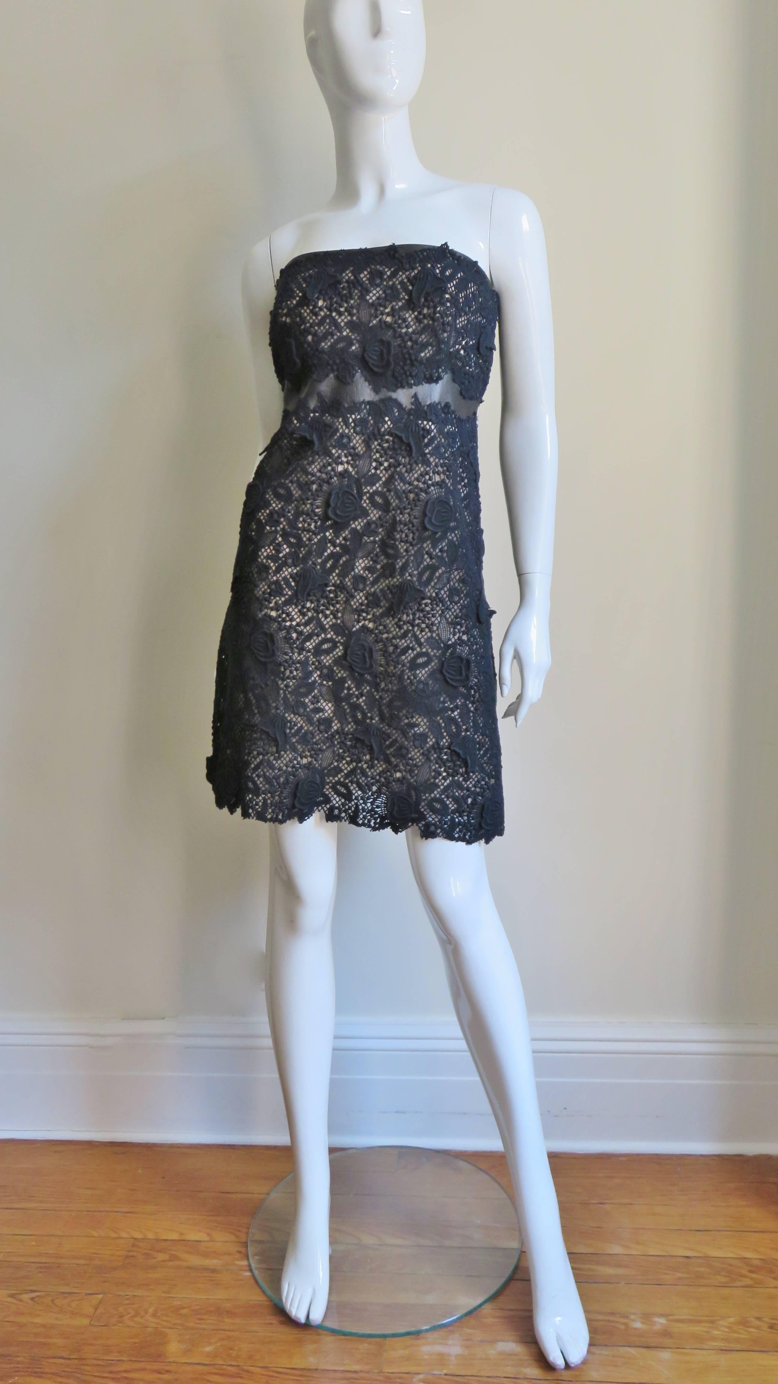 Women's Valentino New Lace and Leather Strapless Dress For Sale