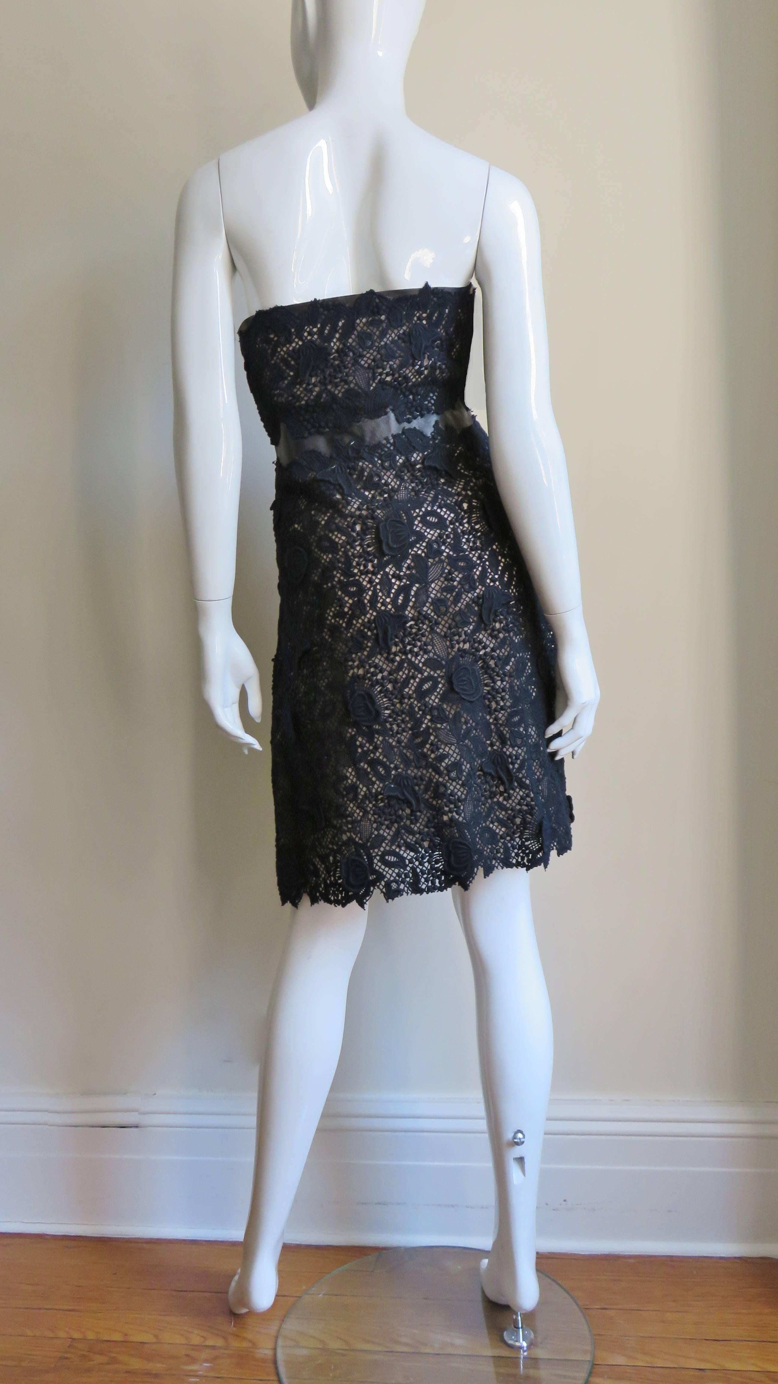 Valentino New Lace and Leather Strapless Dress For Sale 4