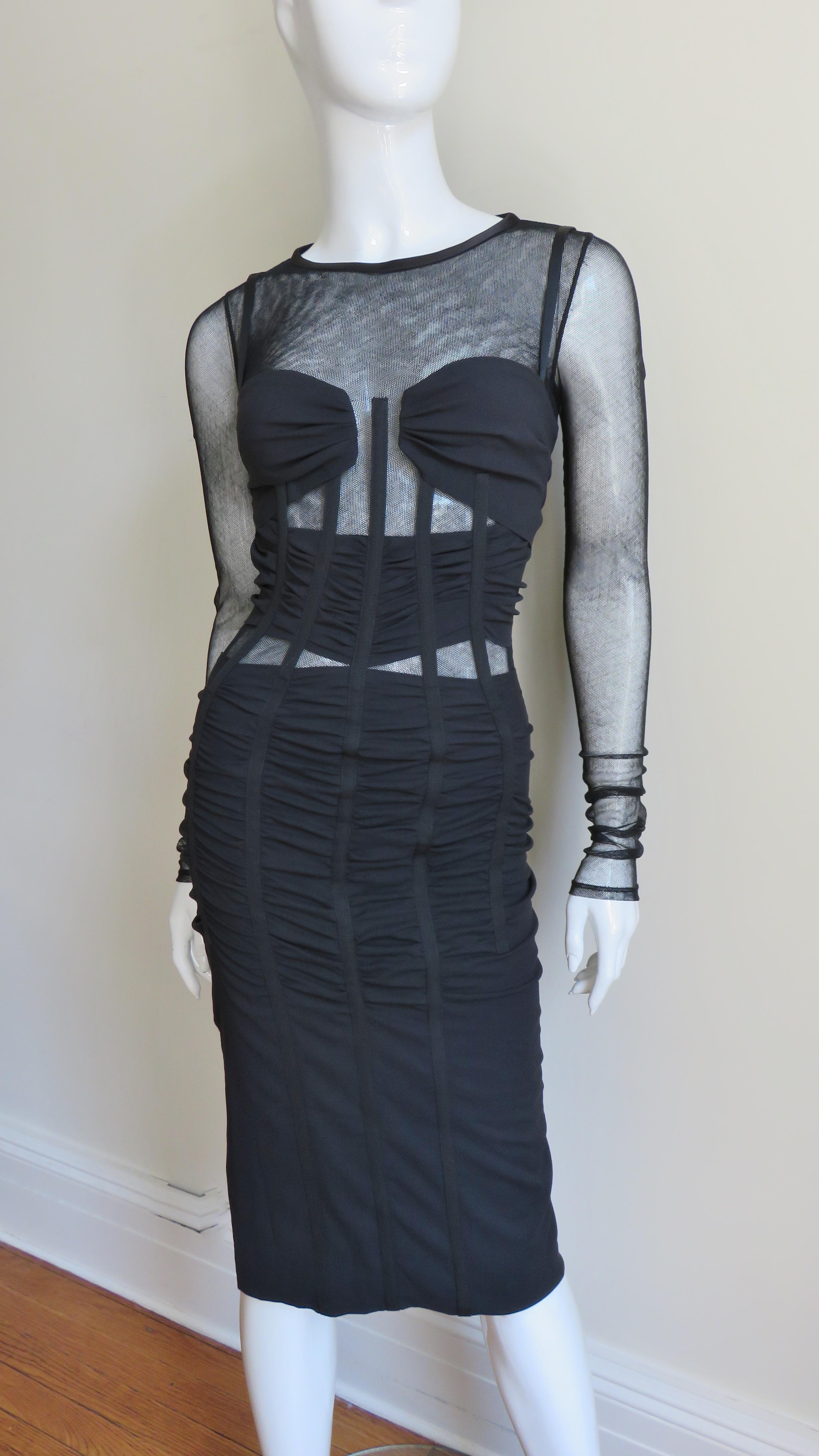 Black Dolce & Gabbana Silk Corset Dress with Sheer Panels For Sale
