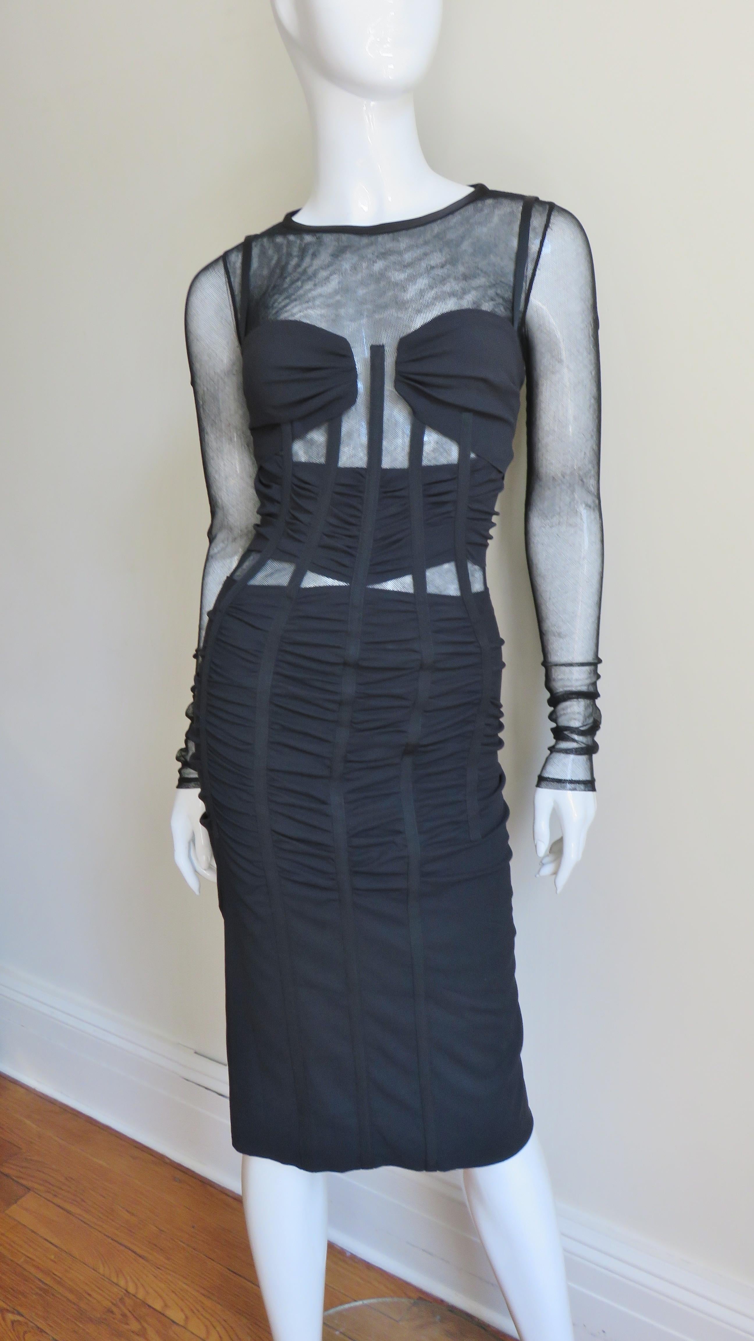 Dolce & Gabbana Silk Corset Dress with Sheer Panels  In Good Condition For Sale In Water Mill, NY