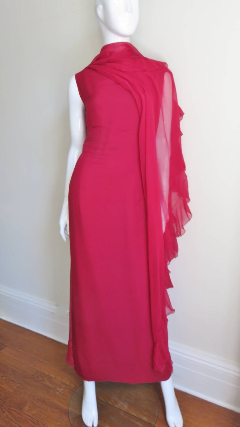 Red Jean Louis Silk Gown with Draping 1960s For Sale