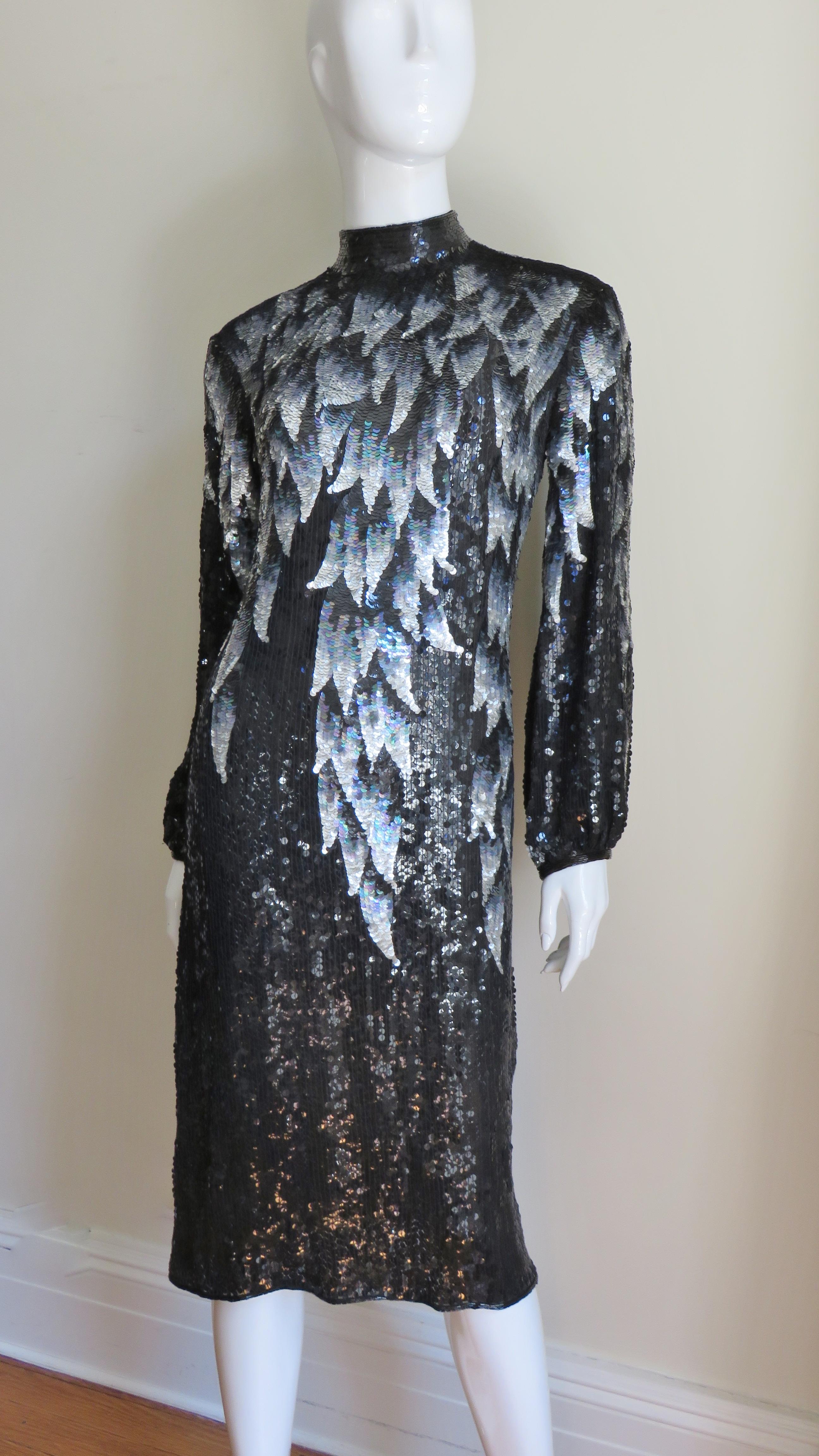 Black Halston Sequin Silk Dress 1970s