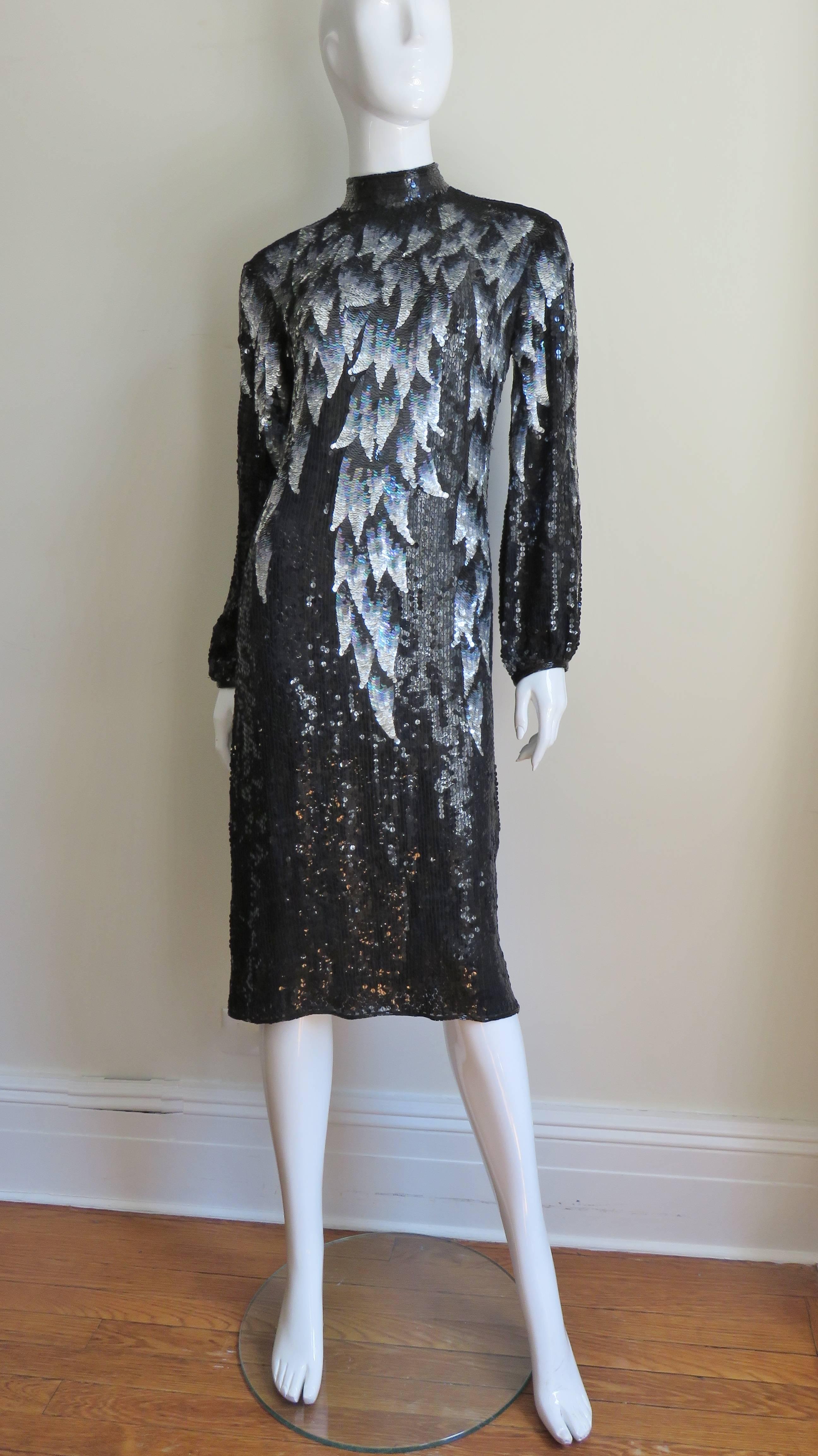 Halston Sequin Silk Dress 1970s In Excellent Condition In Water Mill, NY