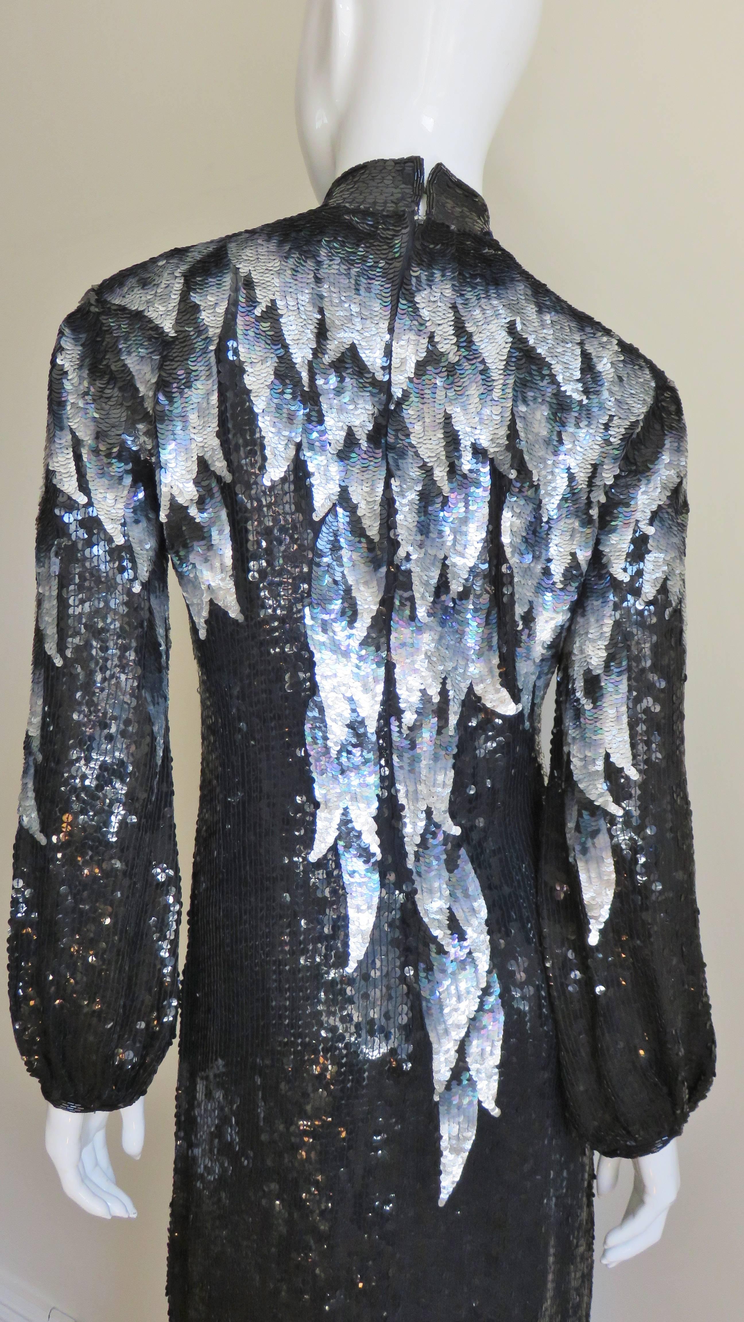 Halston Sequin Silk Dress 1970s 1