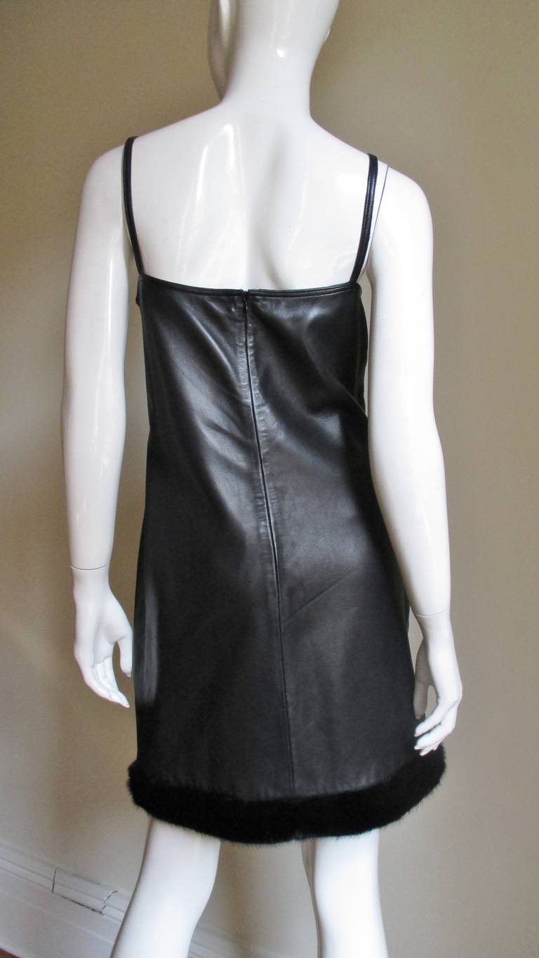  Gianni Versace Leather Dress with Mink Hem F/W 1997 For Sale 2