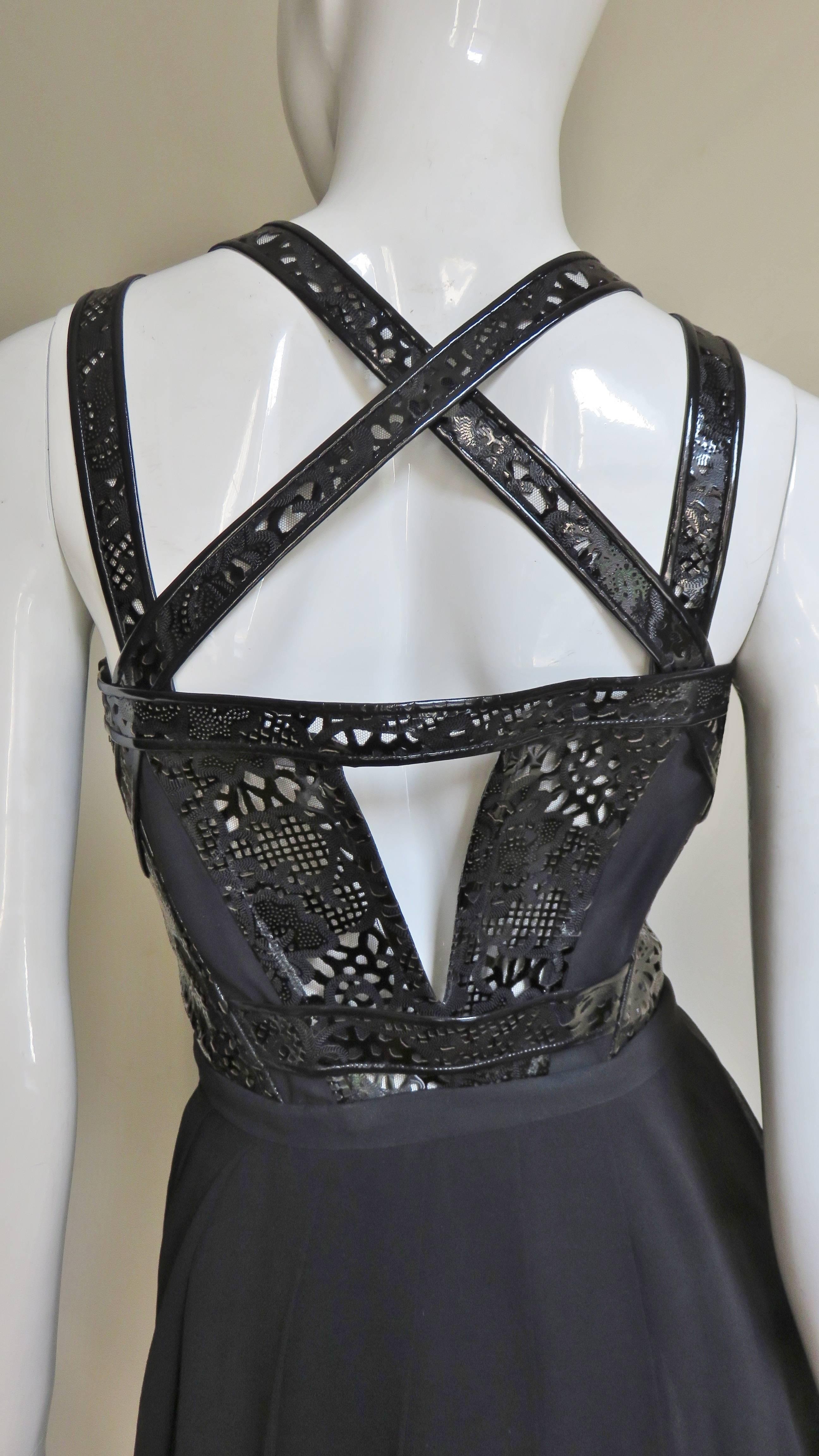 Versace Silk Bustier Dress with Leather Straps For Sale 4