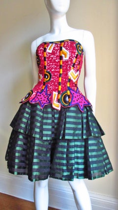 1980s Fabrice Couture Embroidered Silk Bustier Dress