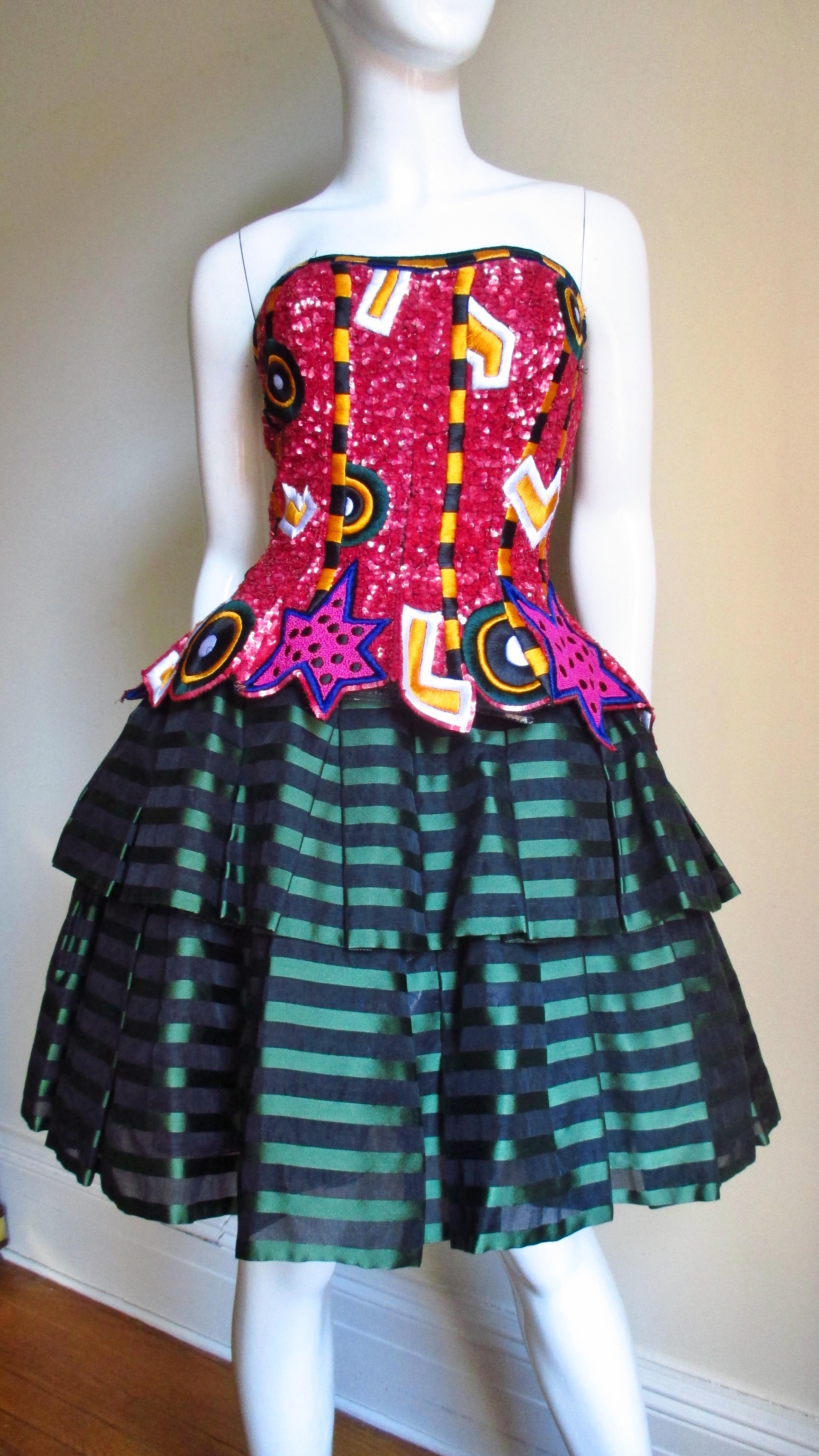 1980s Fabrice Couture Embroidered Silk Bustier Dress 2