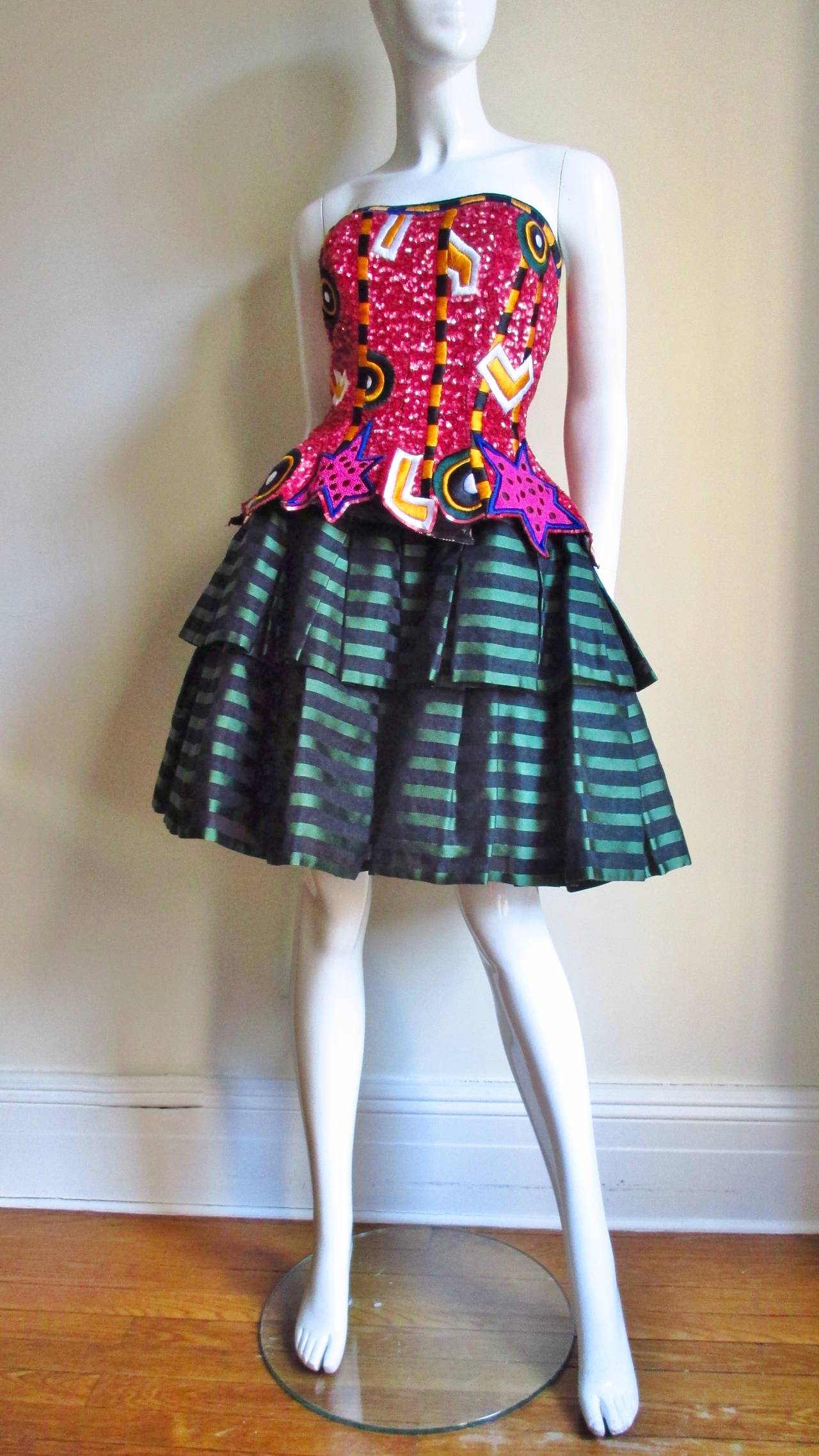 1980s Fabrice Couture Embroidered Silk Bustier Dress 4